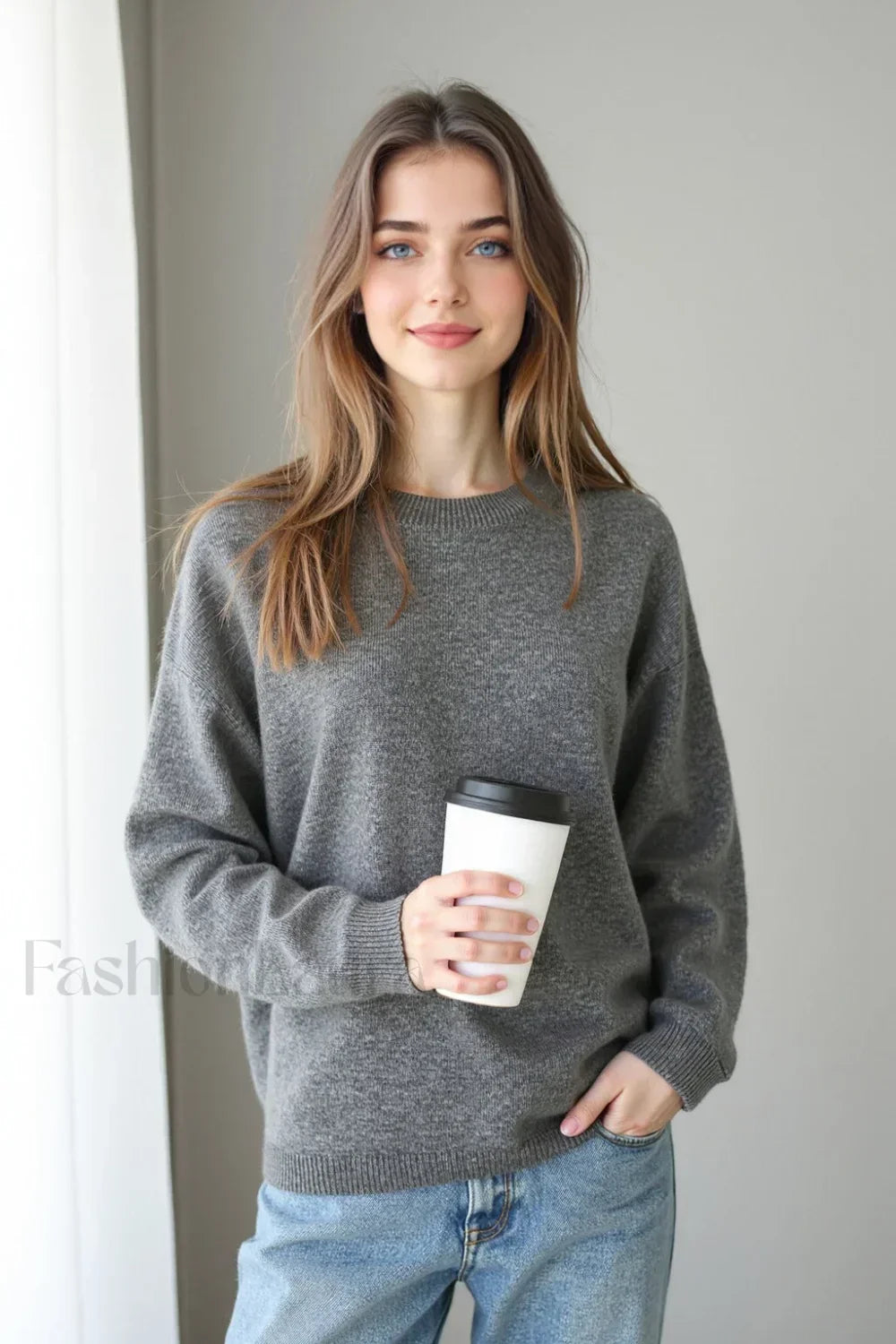 Seamless Knit Wool Pullover Sweater Grey / M