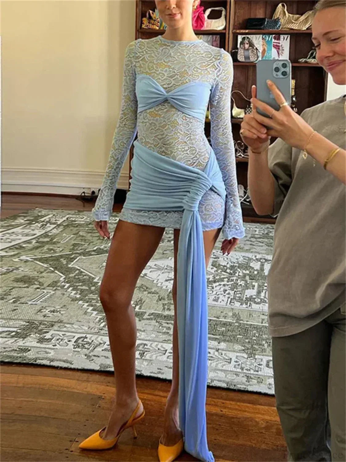See-Through Lace Patchwork Mini Dress - View 4