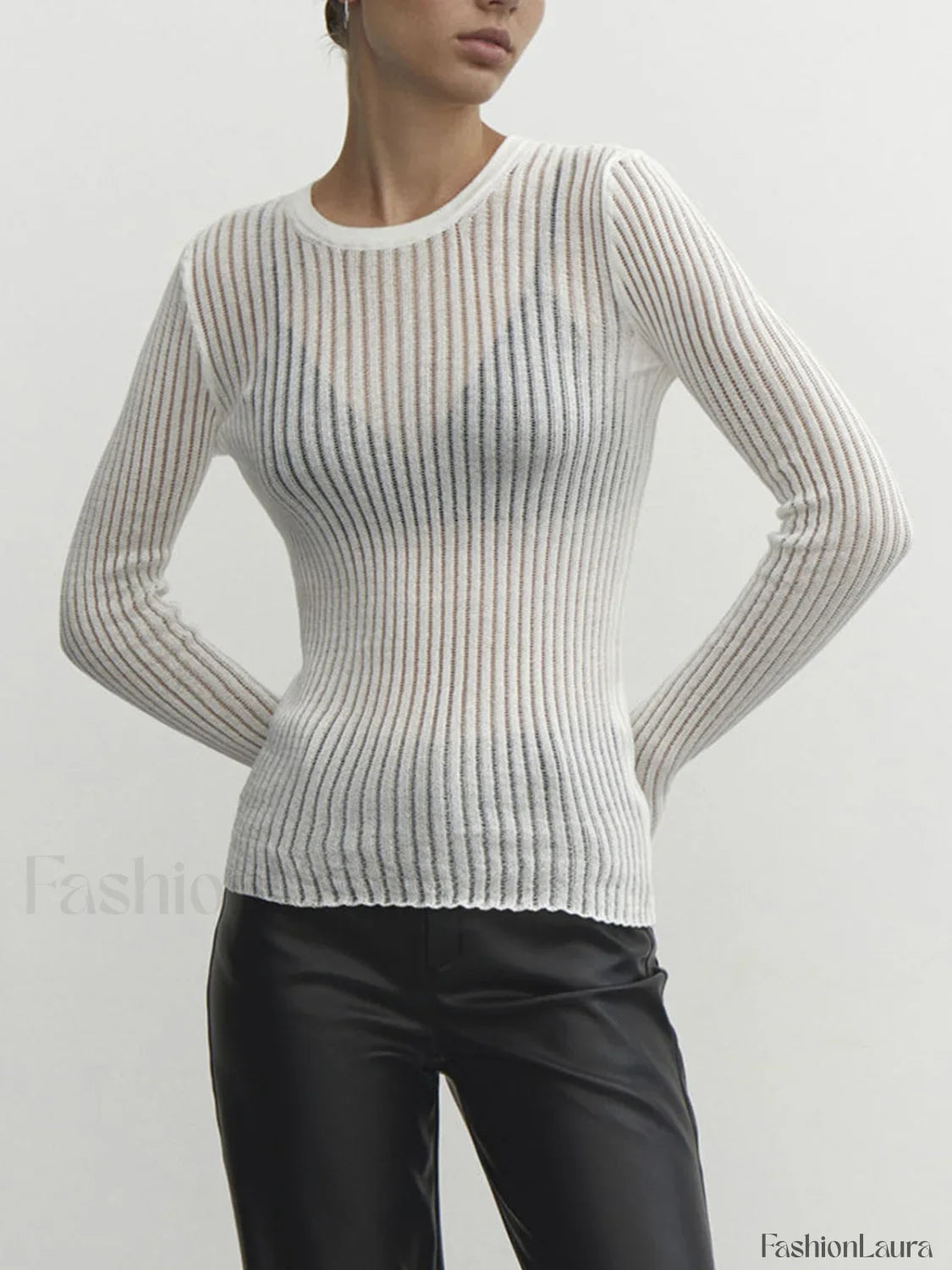 See Through Ribbed Mesh Top