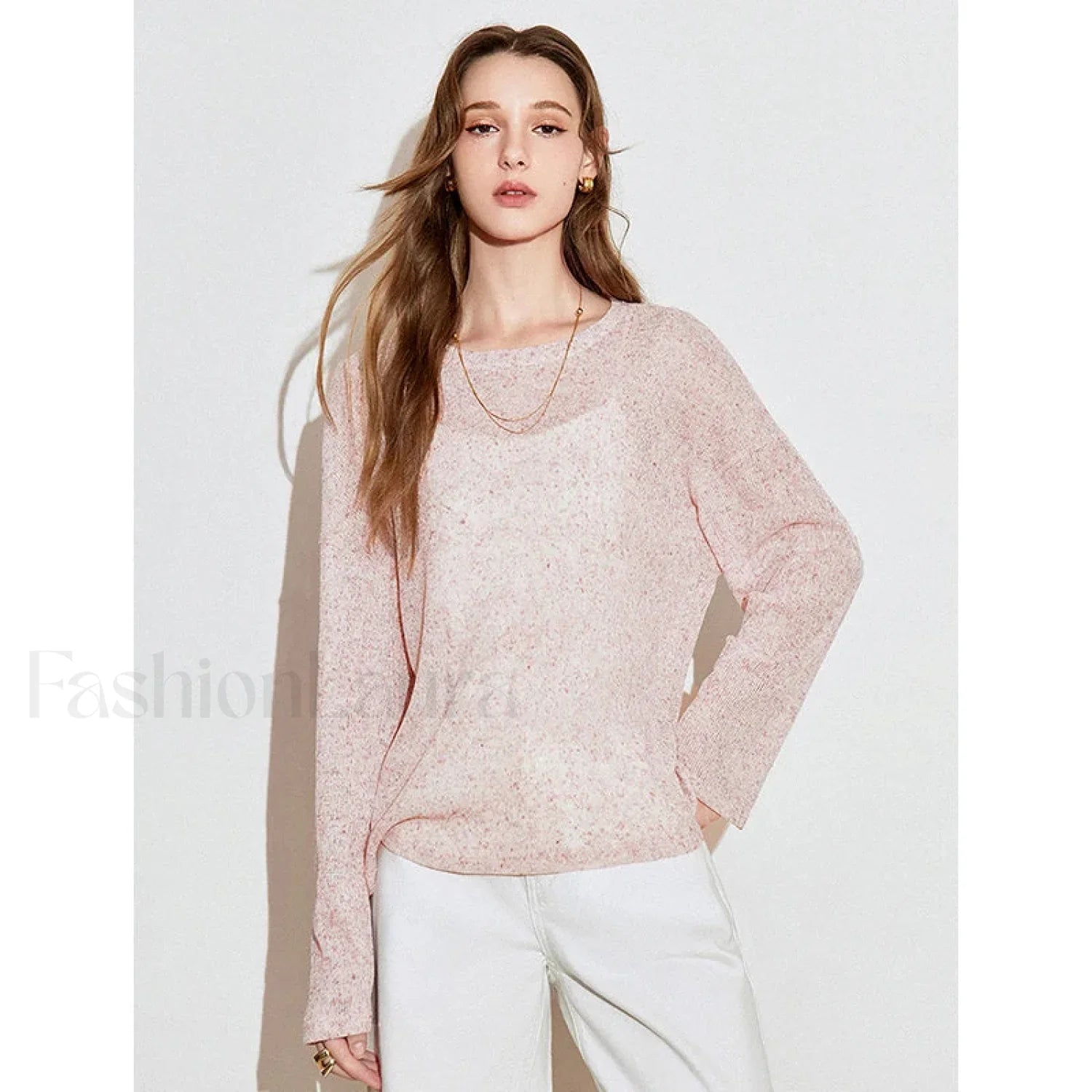 See Through Romantic Round Neck T Shirt Pink / S