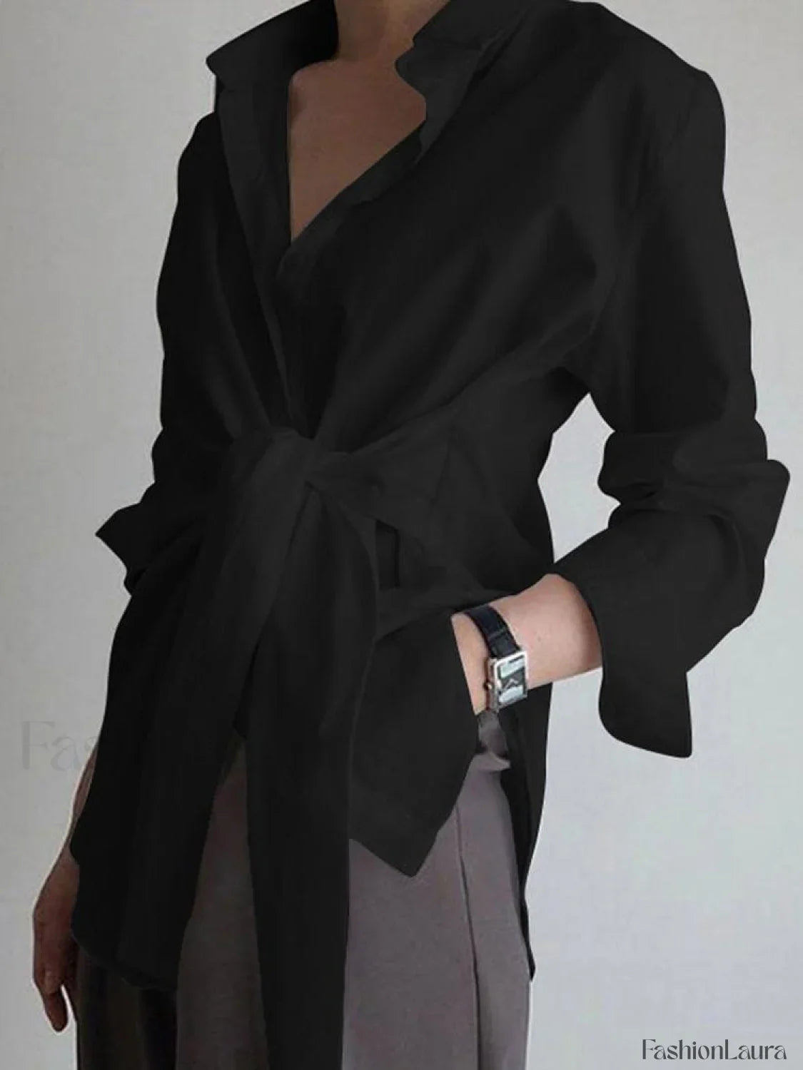 Semi-Sheer Button Down Tied Long Shirt