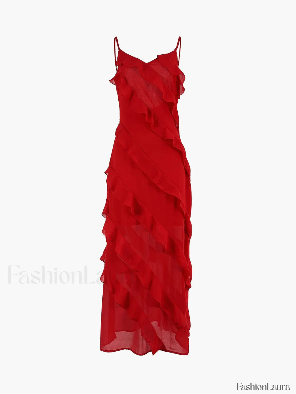 Semi-Sheer Ladder Ruffle Zippered Long Dress