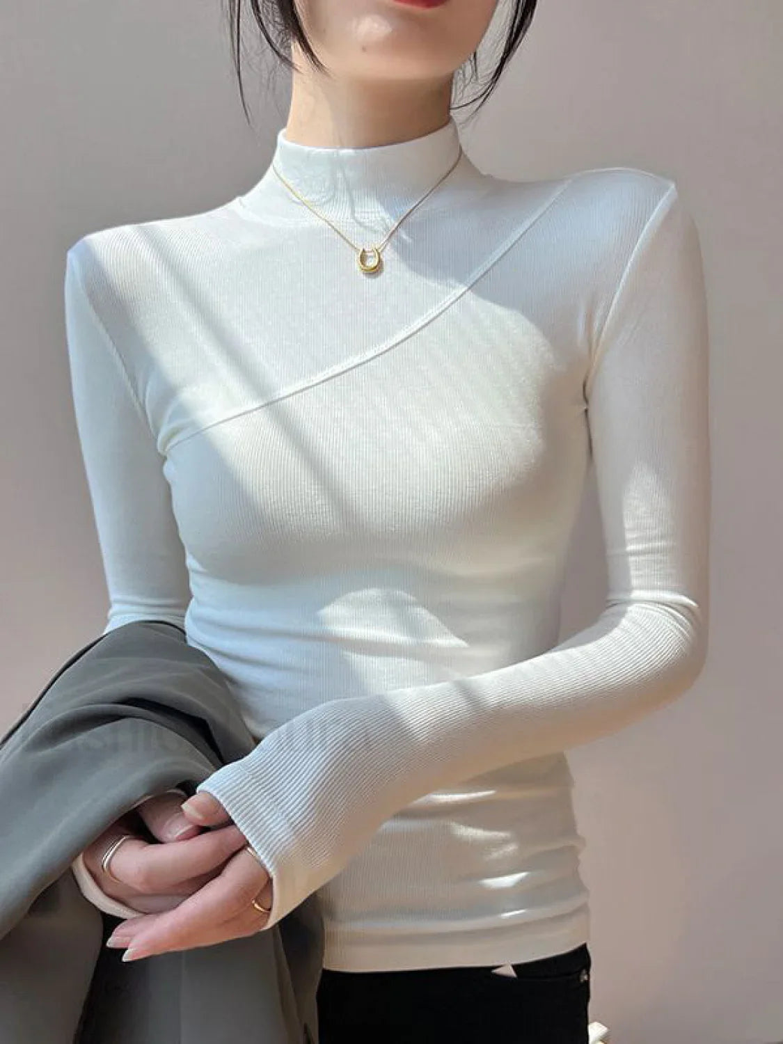 Semi-Sheer Mock Neck Long Sleeve Top