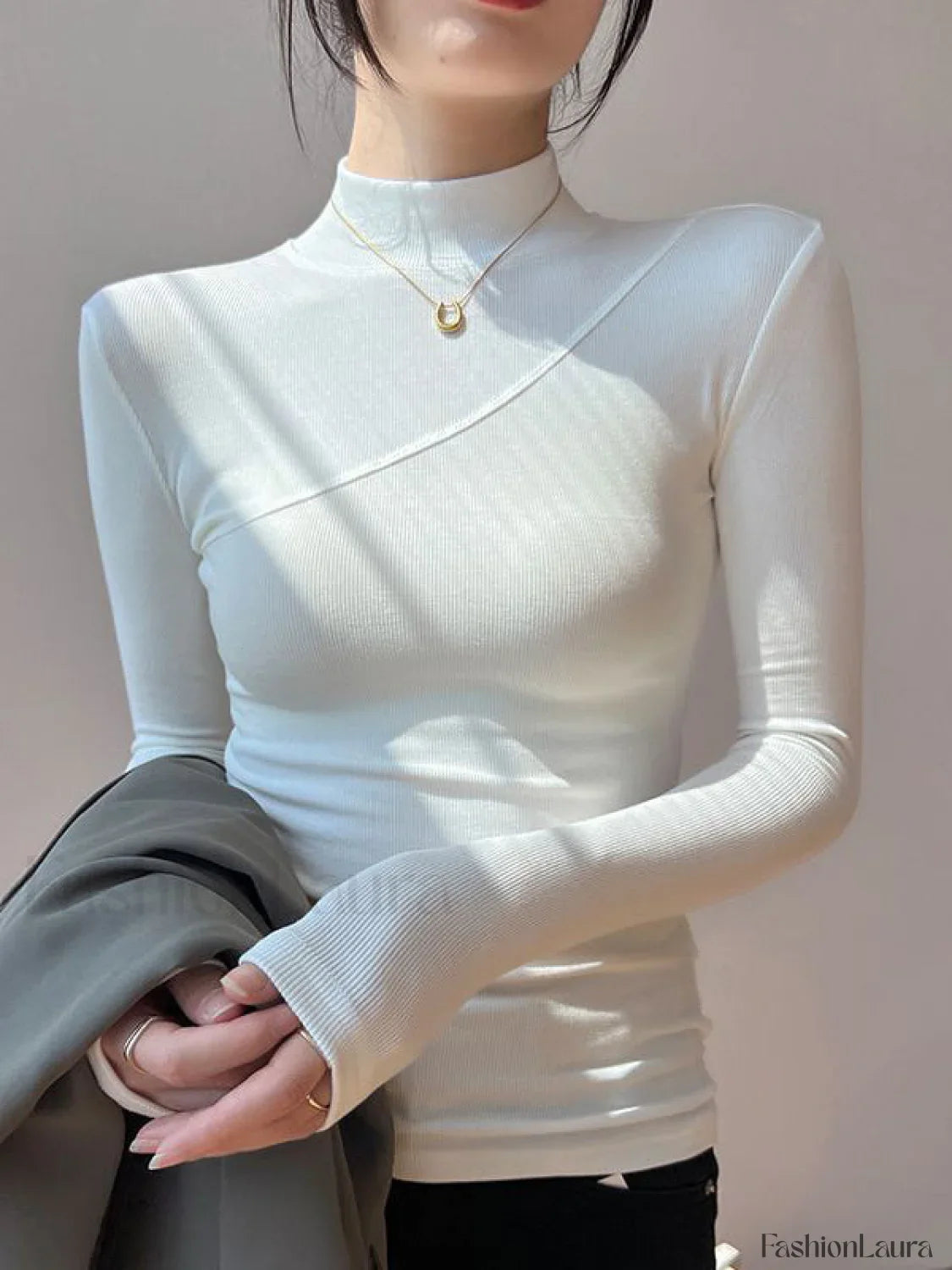 Semi-Sheer Mock Neck Long Sleeve Top