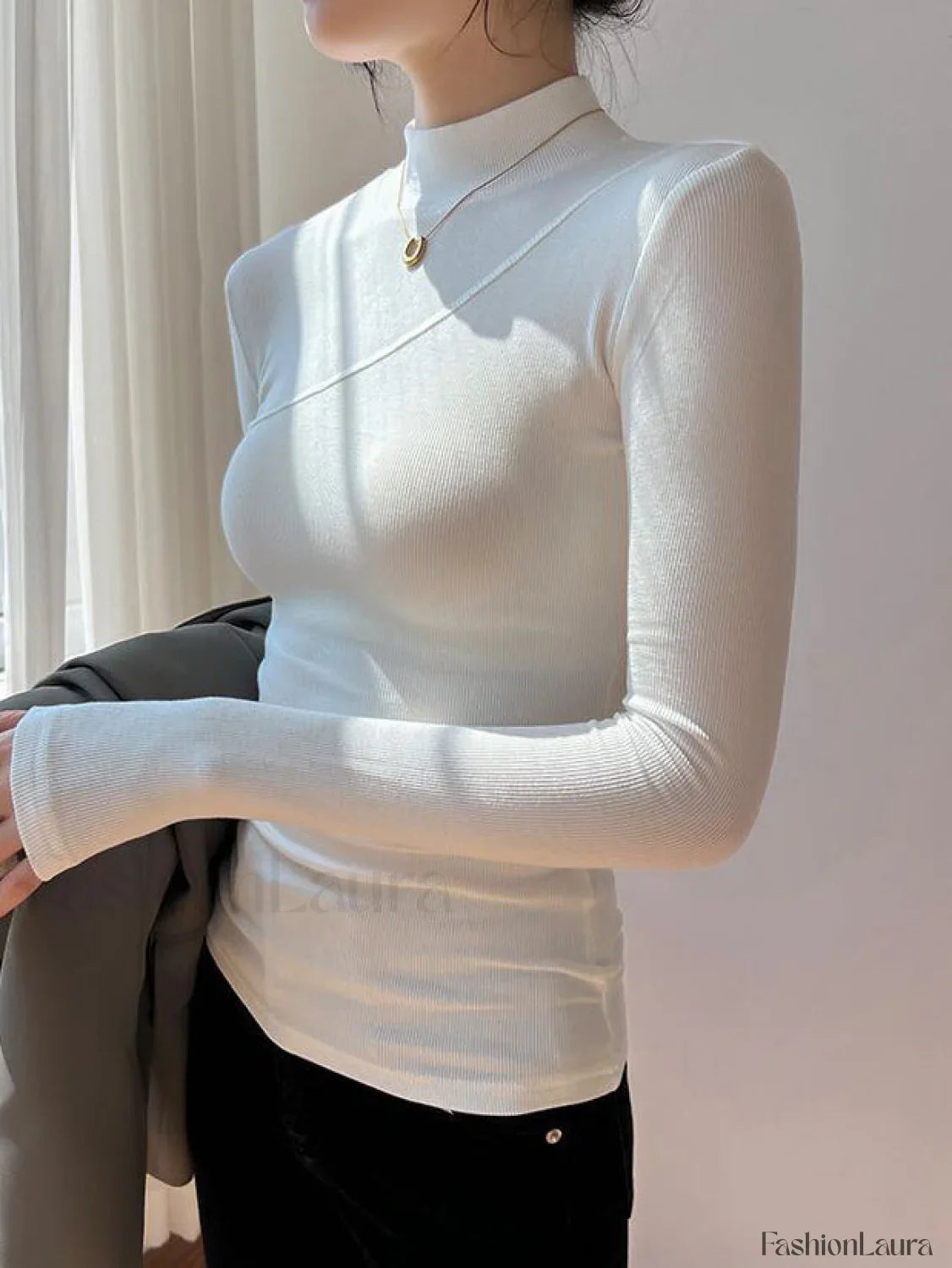 Semi-Sheer Mock Neck Long Sleeve Top