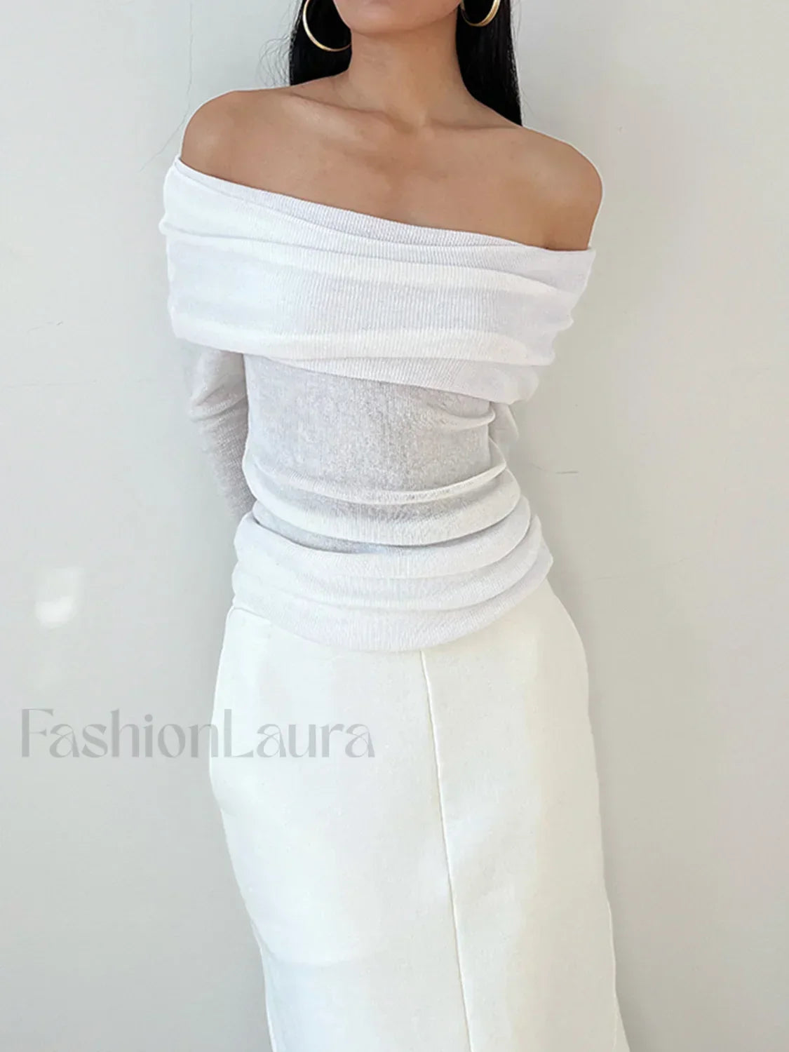 Semi-Sheer Overfold Off-Shoulder Shirt