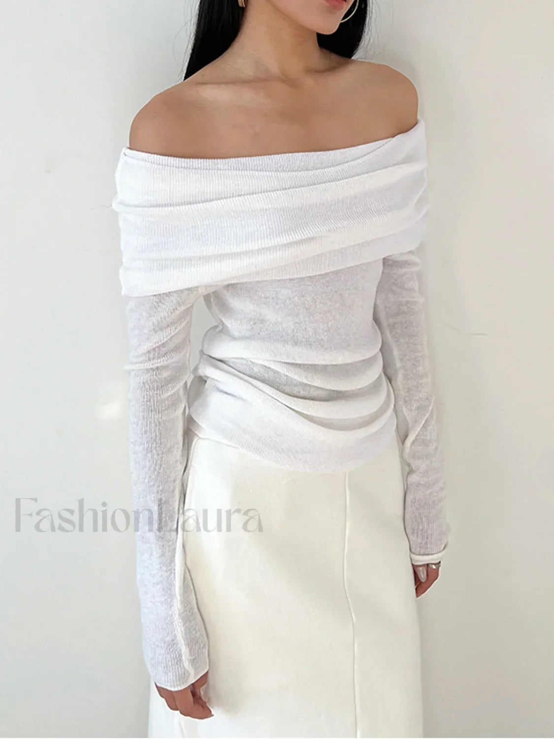 Semi-Sheer Overfold Off-Shoulder Shirt