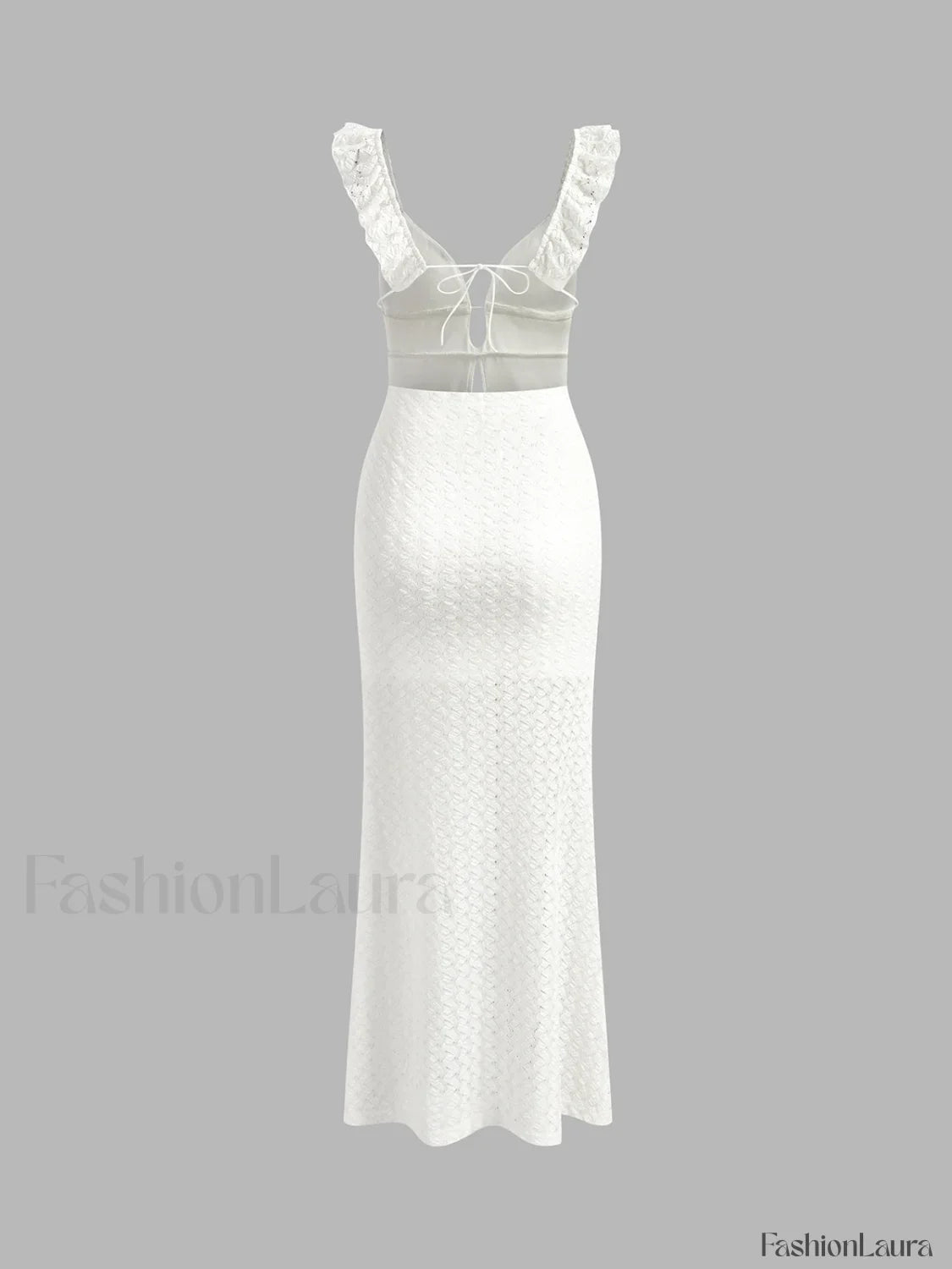 Semi-Sheer Pearl Keyhole Neckline Cami Long Dress