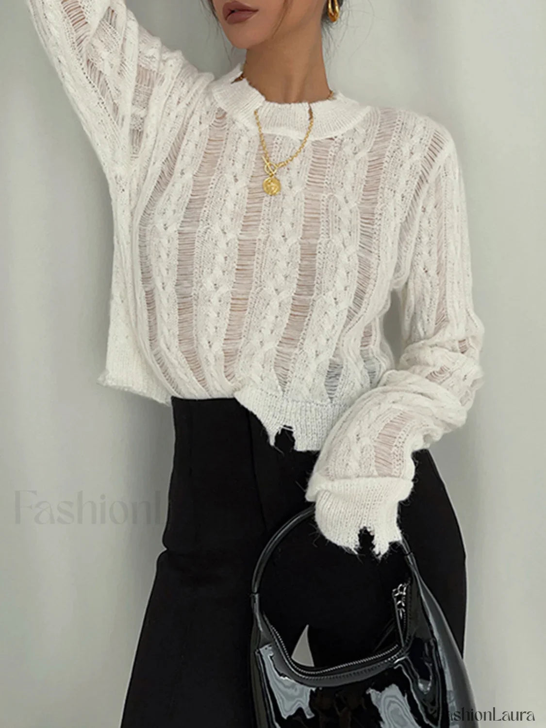 Semi-Sheer Snowflake Crochet Knit Shirt