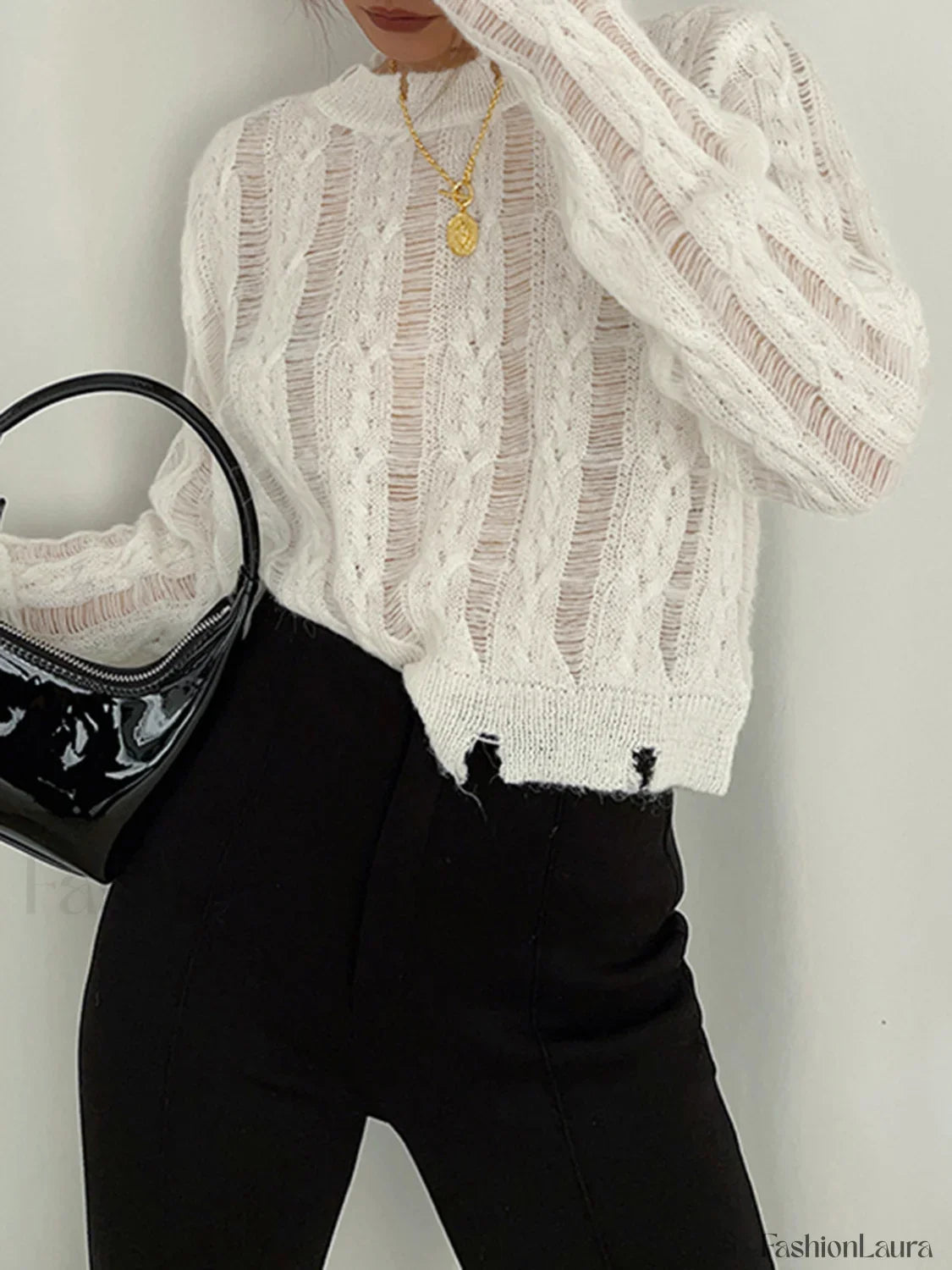 Semi-Sheer Snowflake Crochet Knit Shirt