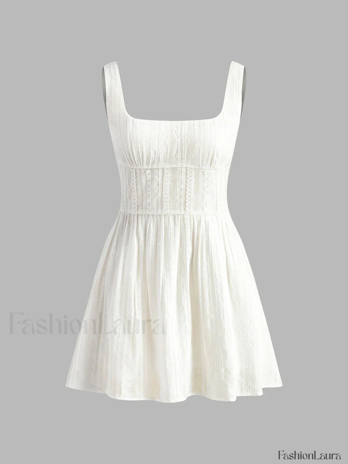 Semi-Sheer Solid Square Neckline Short Dress