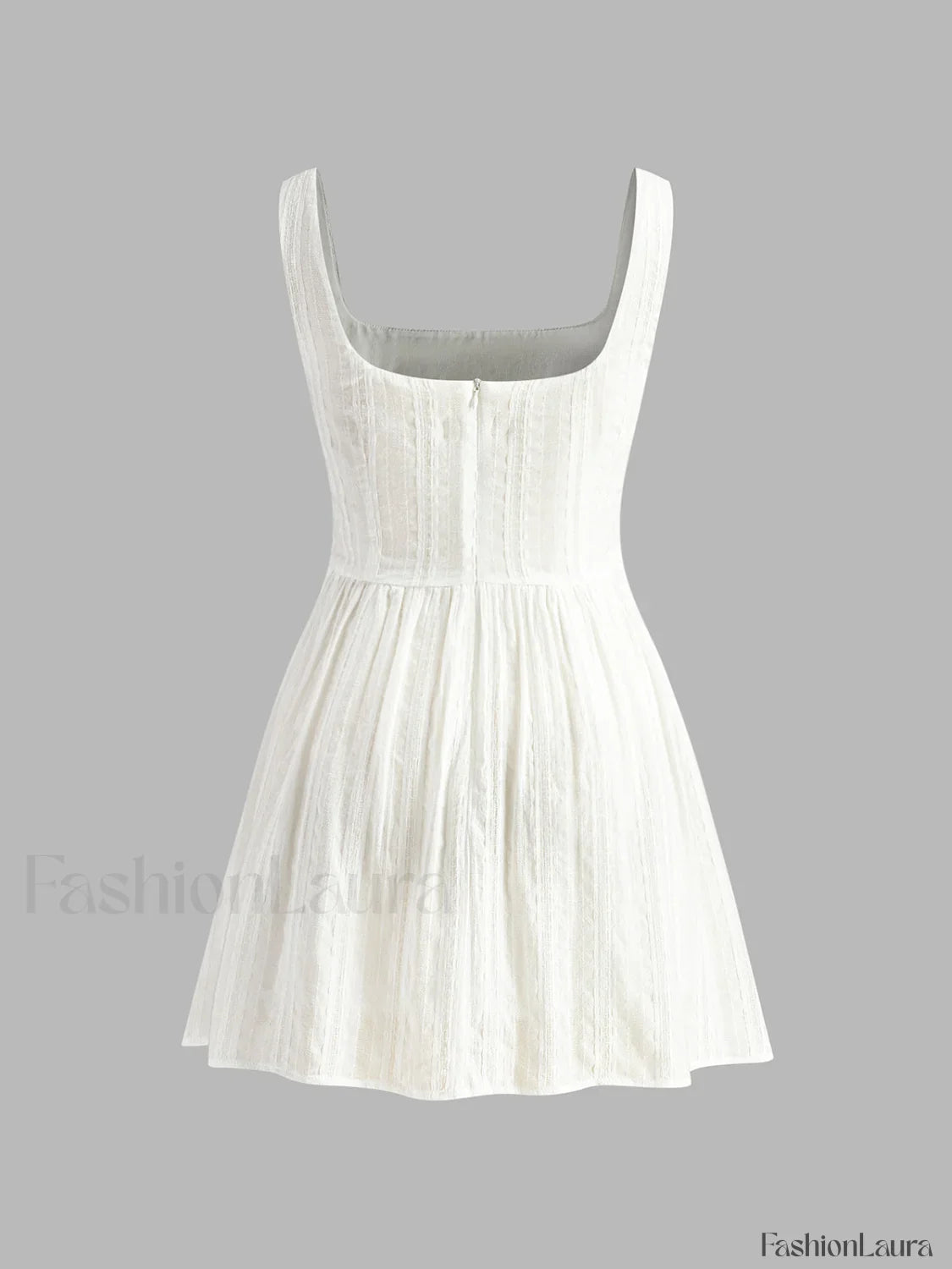 Semi-Sheer Solid Square Neckline Short Dress