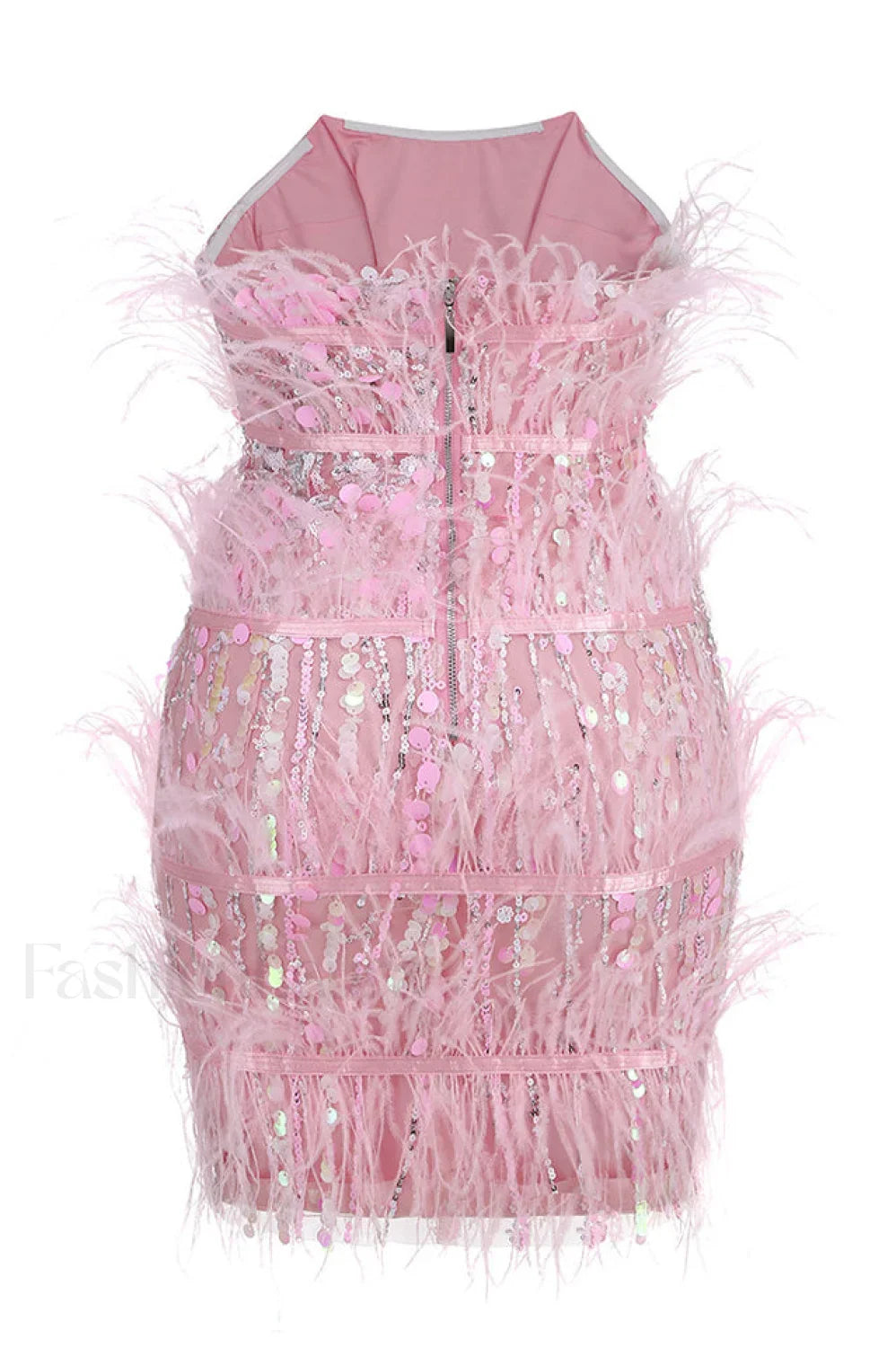 Senara Strapless Sequin Charming Feather Mini Dress