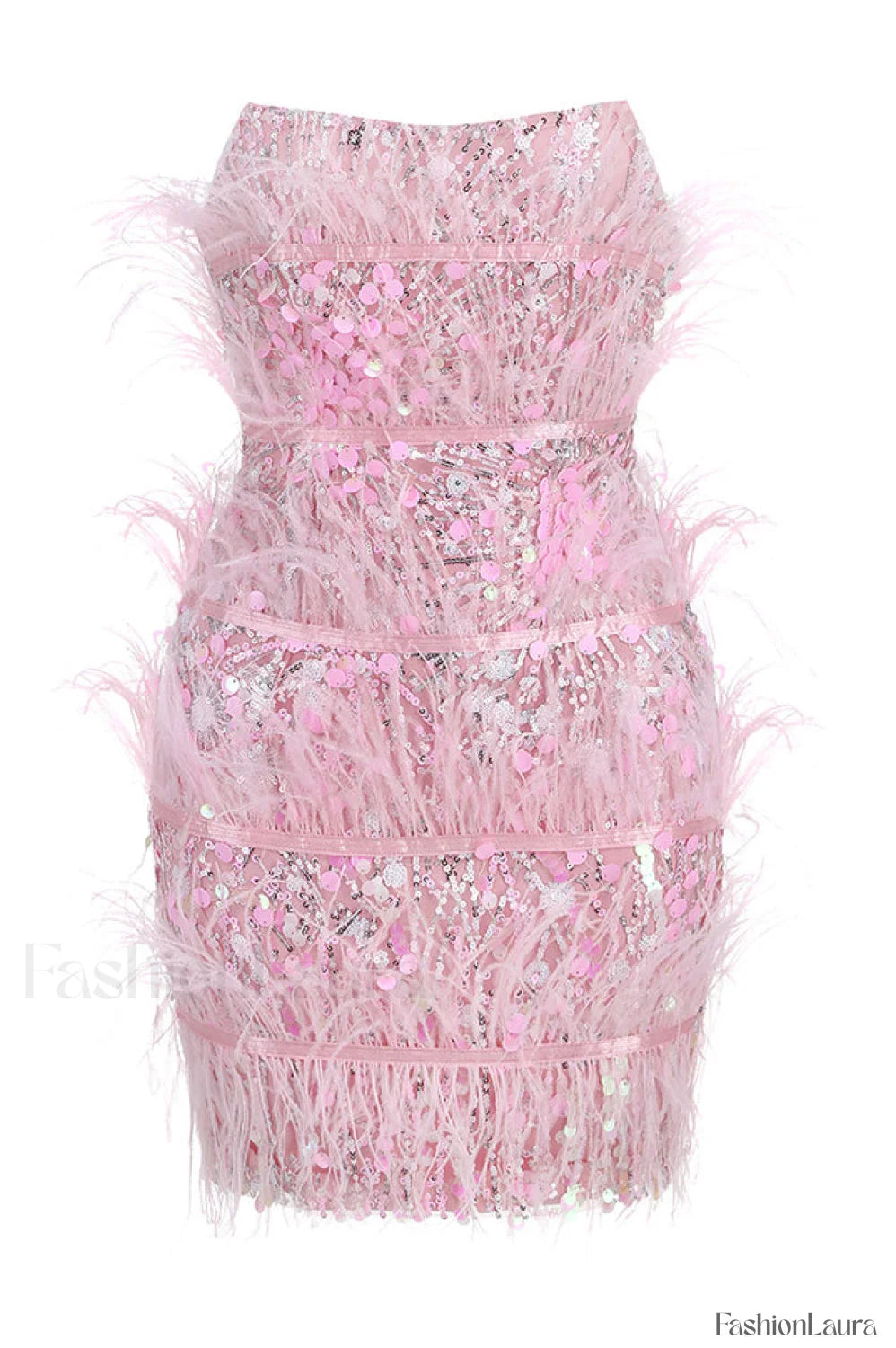 Senara Strapless Sequin Charming Feather Mini Dress