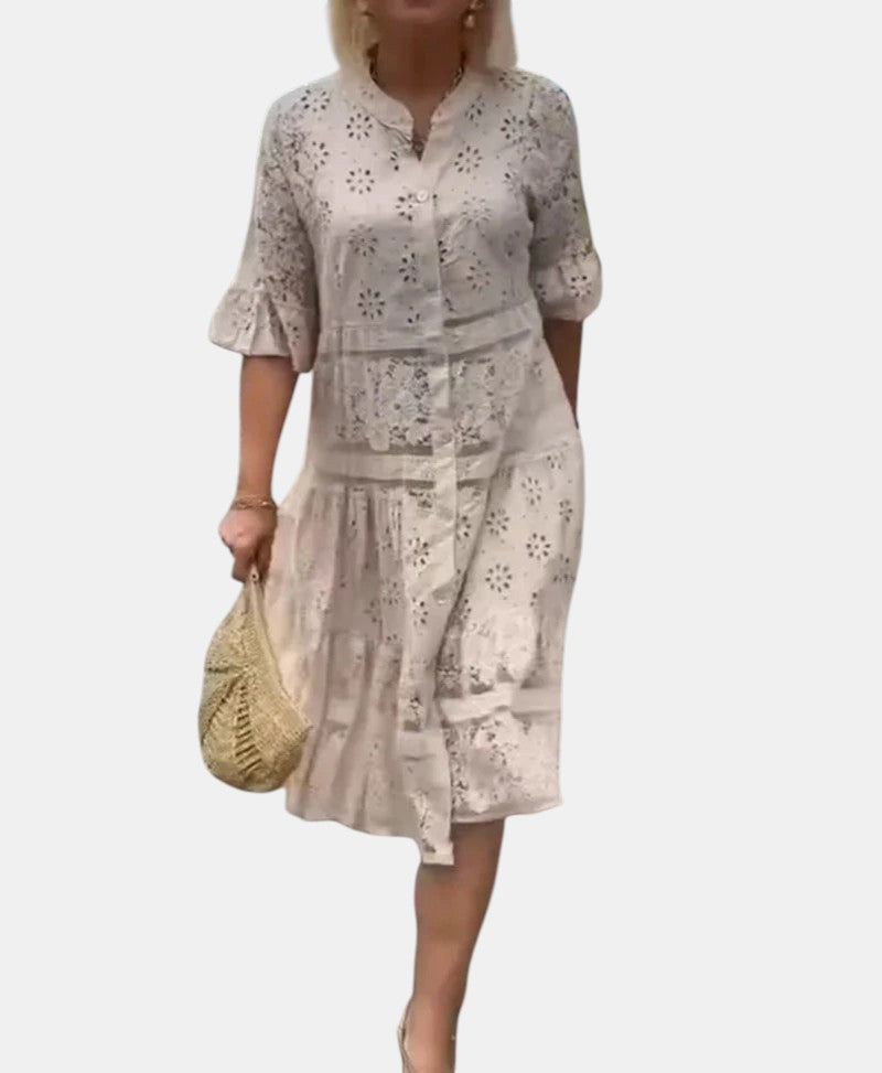 Floral Print V-Neck Long Sleeve Shift Midi Dress