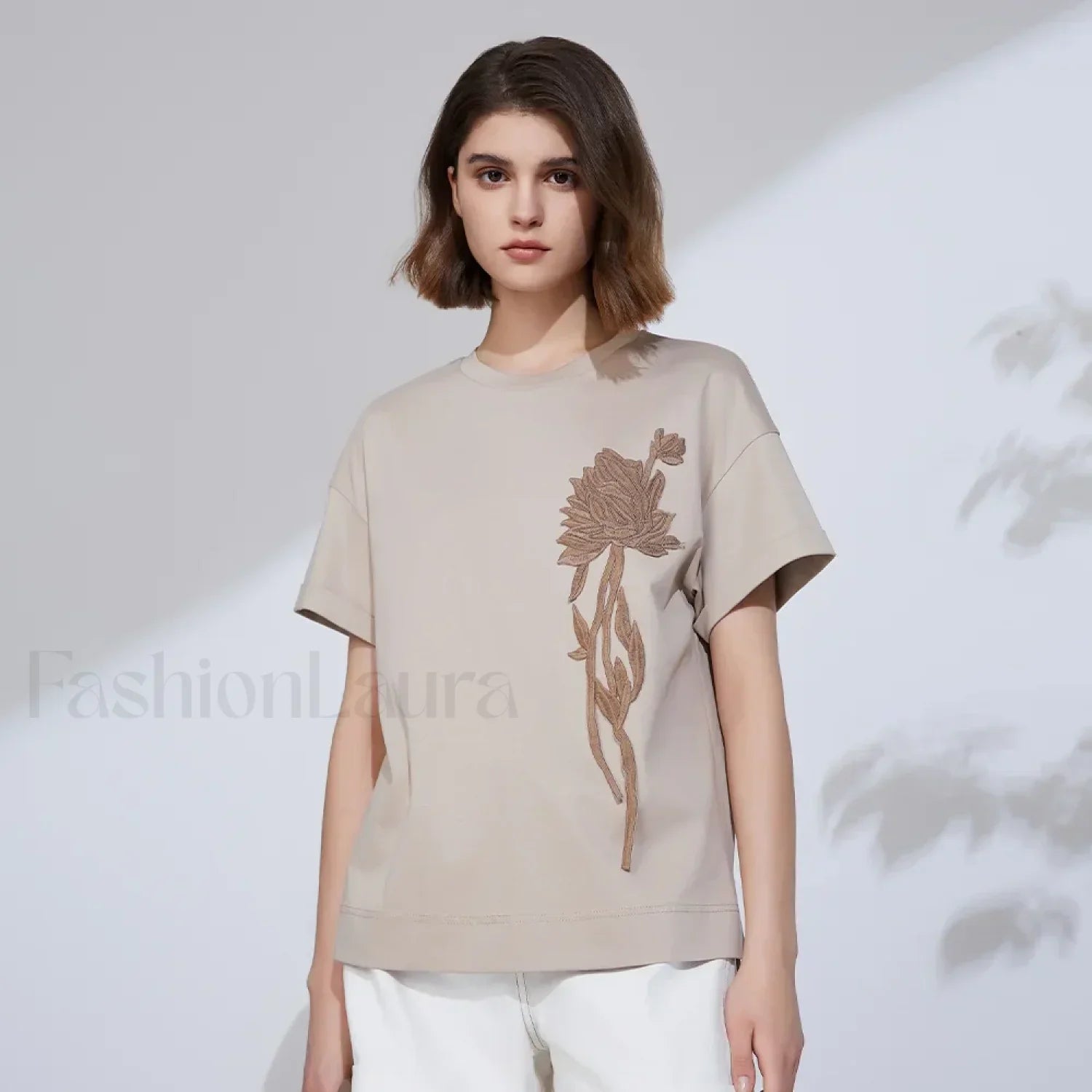 Sequin Cotton Lyocell Slim T-Shirt