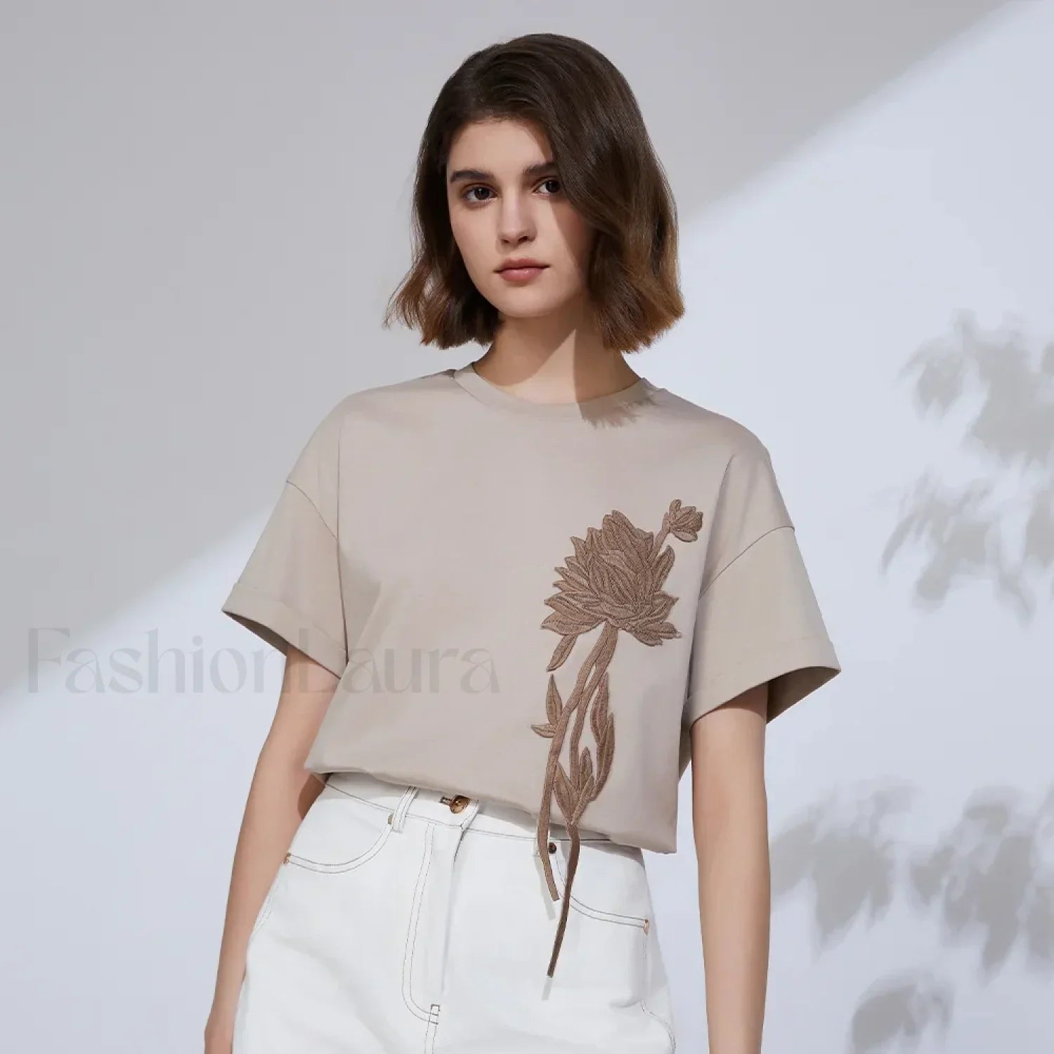 Sequin Cotton Lyocell Slim T-Shirt