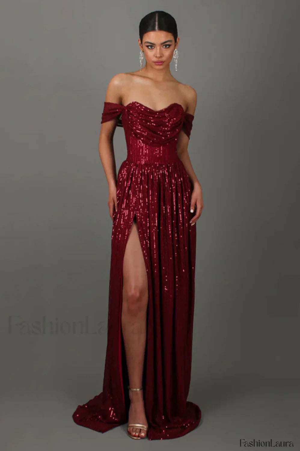 Sequin Dress With Charming Corset & Arm Drapes