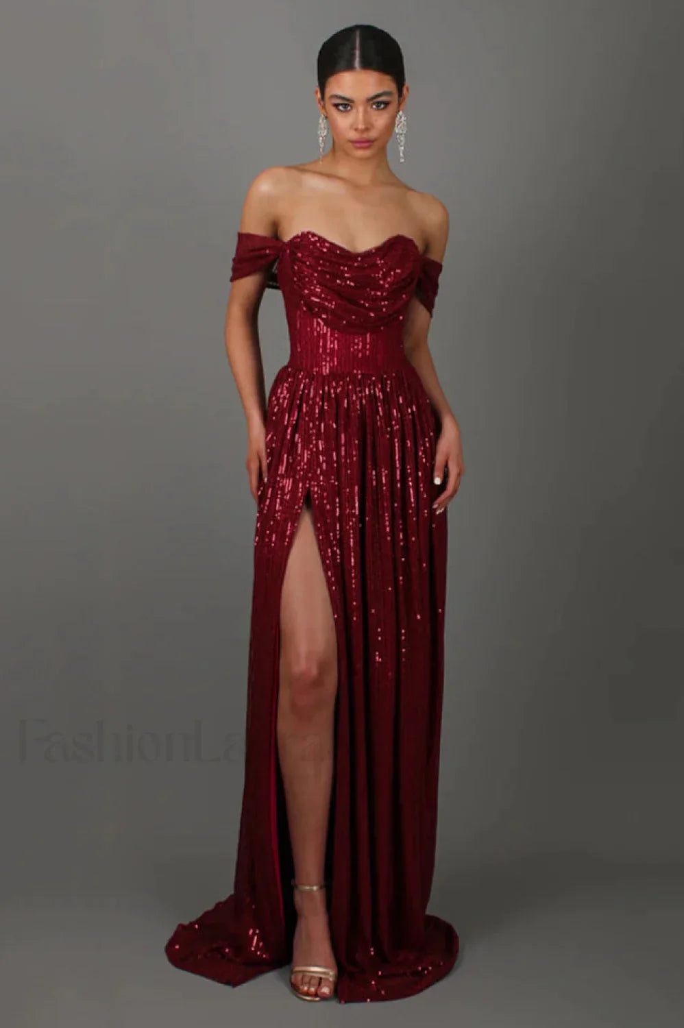 Sequin Dress With Charming Corset & Arm Drapes XS / Burgundy