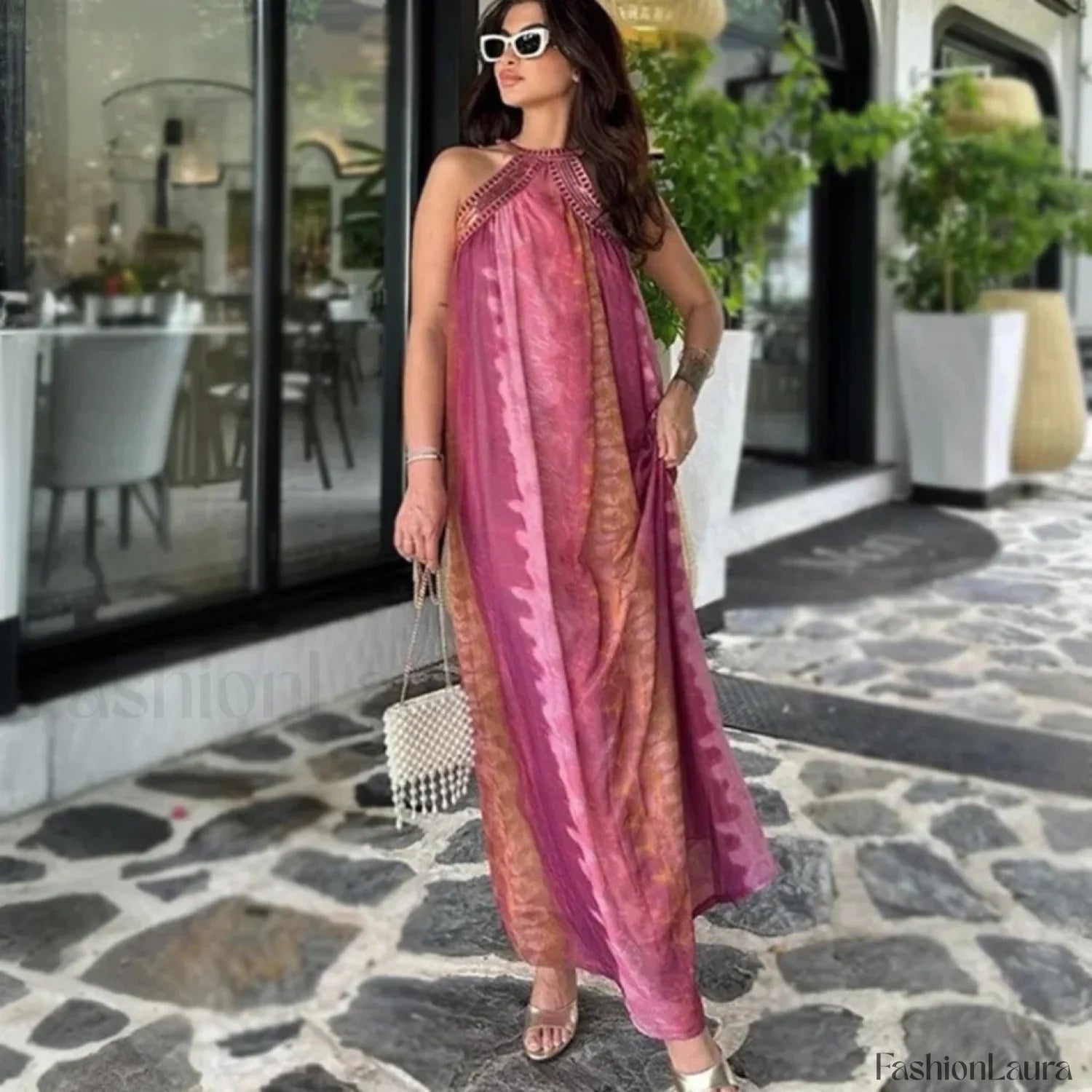 Sequin Halter Maxi Boho Dress