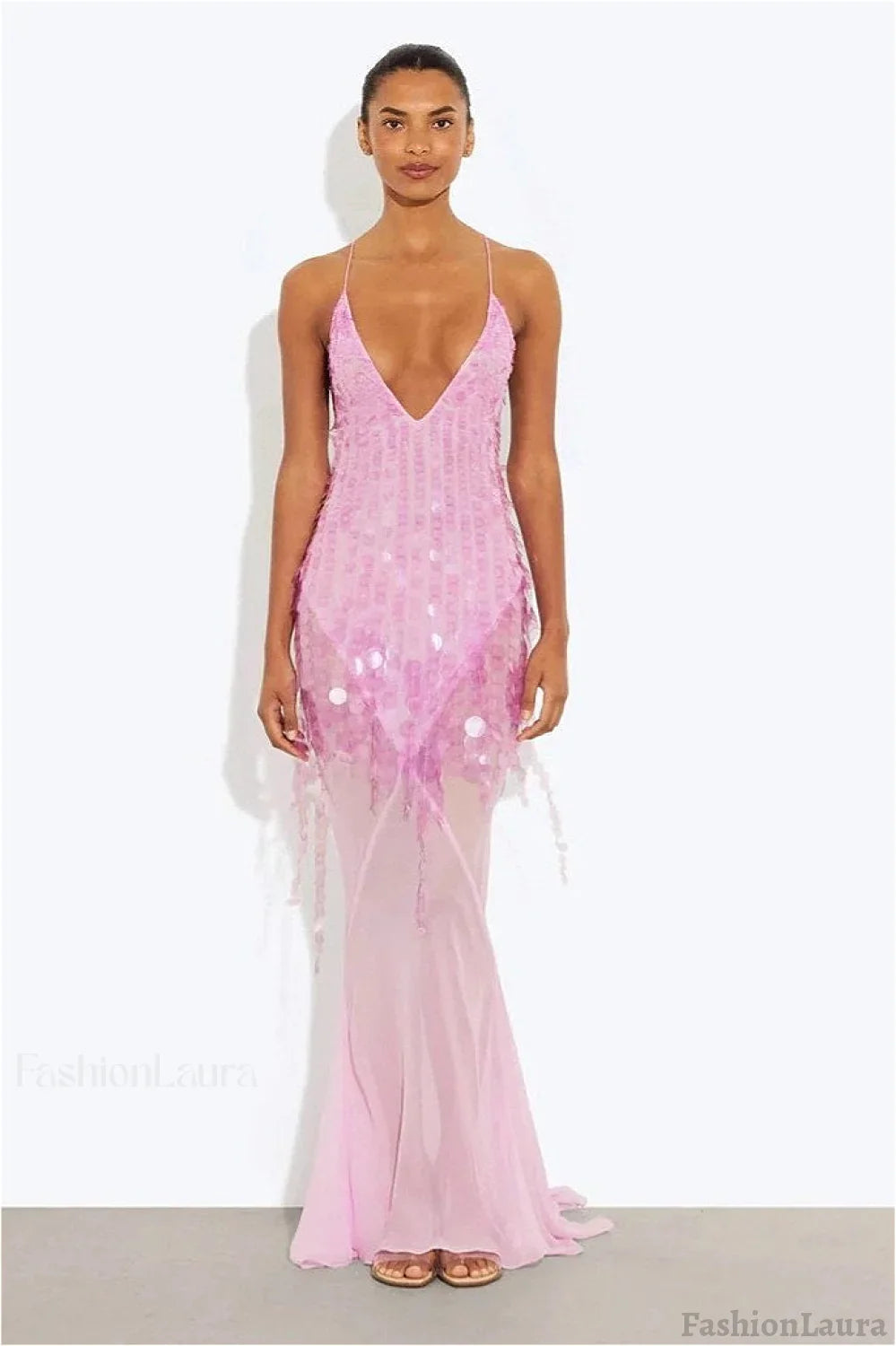 Sequin Mermaid V Neck Maxi Dress