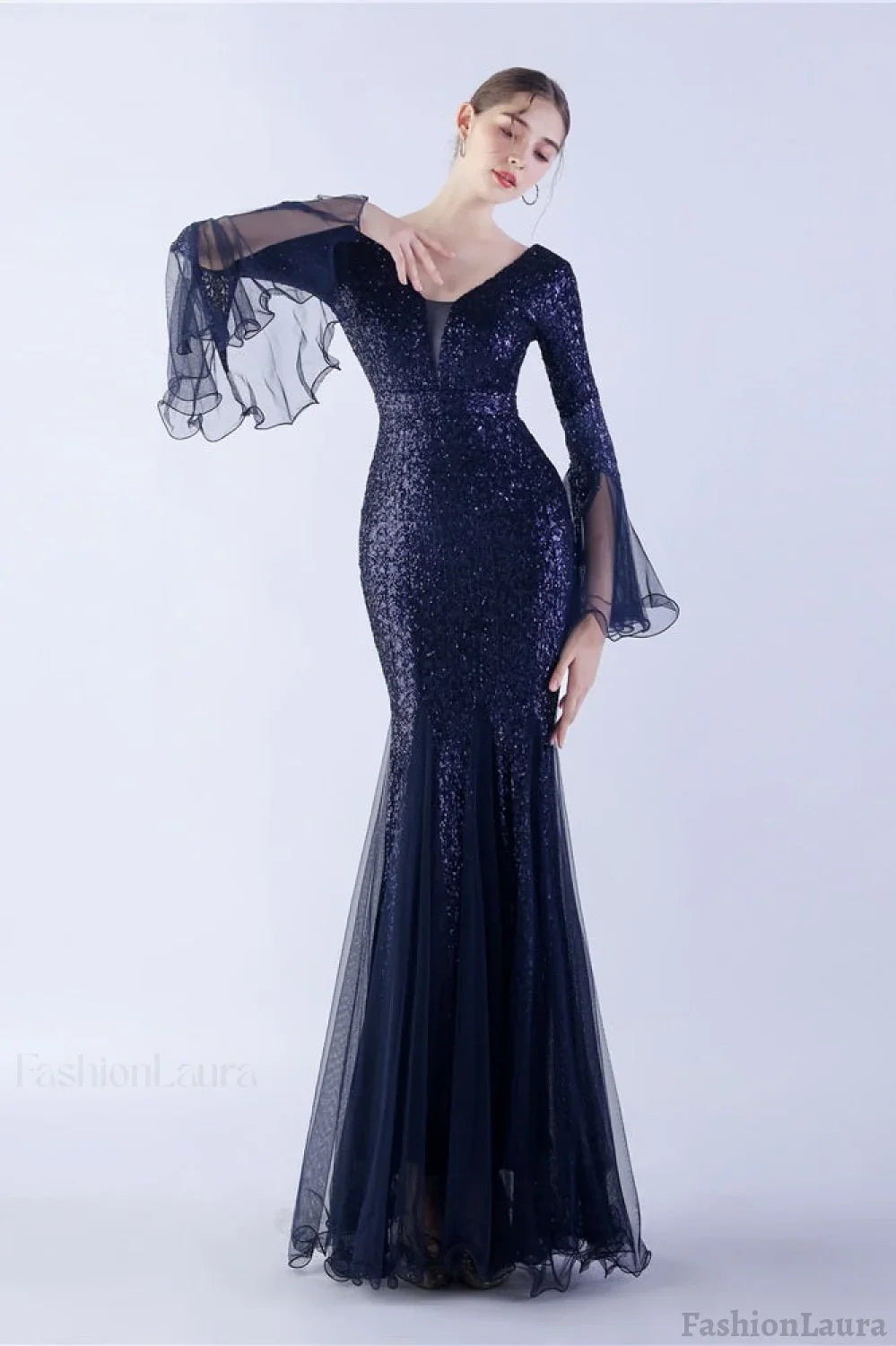 Sequin Ruffled Mesh Party Dress