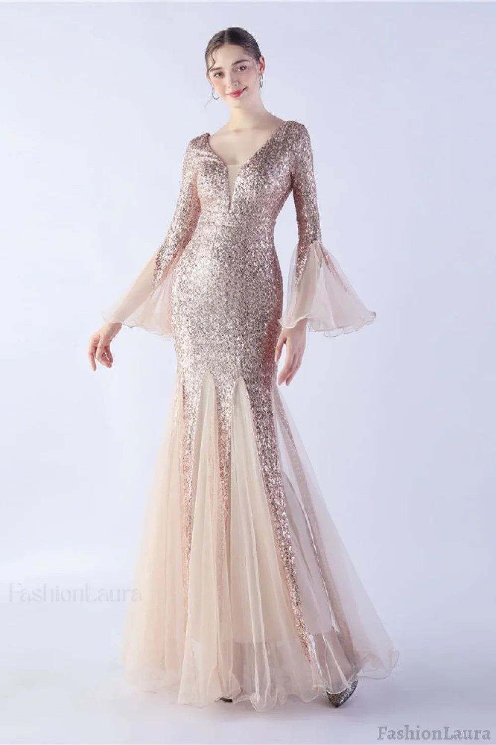 Sequin Ruffled Mesh Party Dress Gold / S