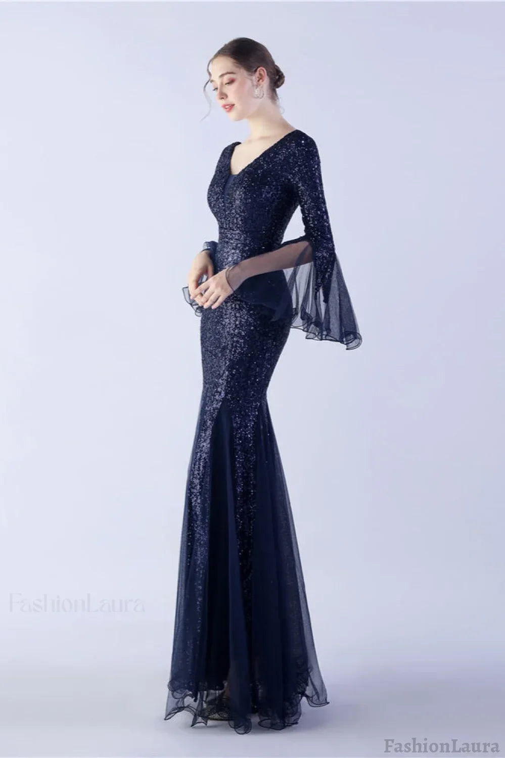 Sequin Ruffled Mesh Party Dress Navy blue / S