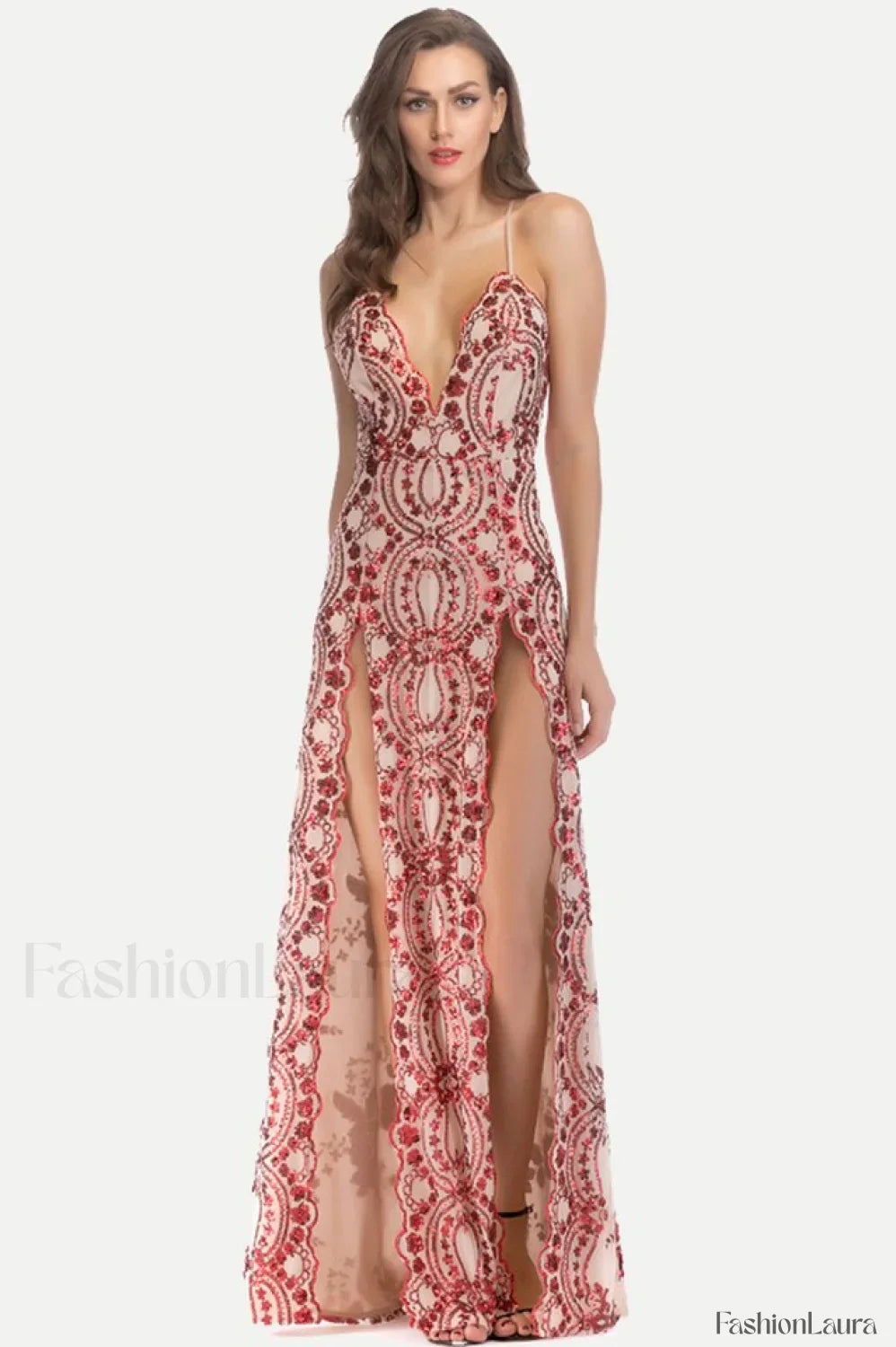 Sequin Slit Glitter Charming Maxi Evening Party Dress