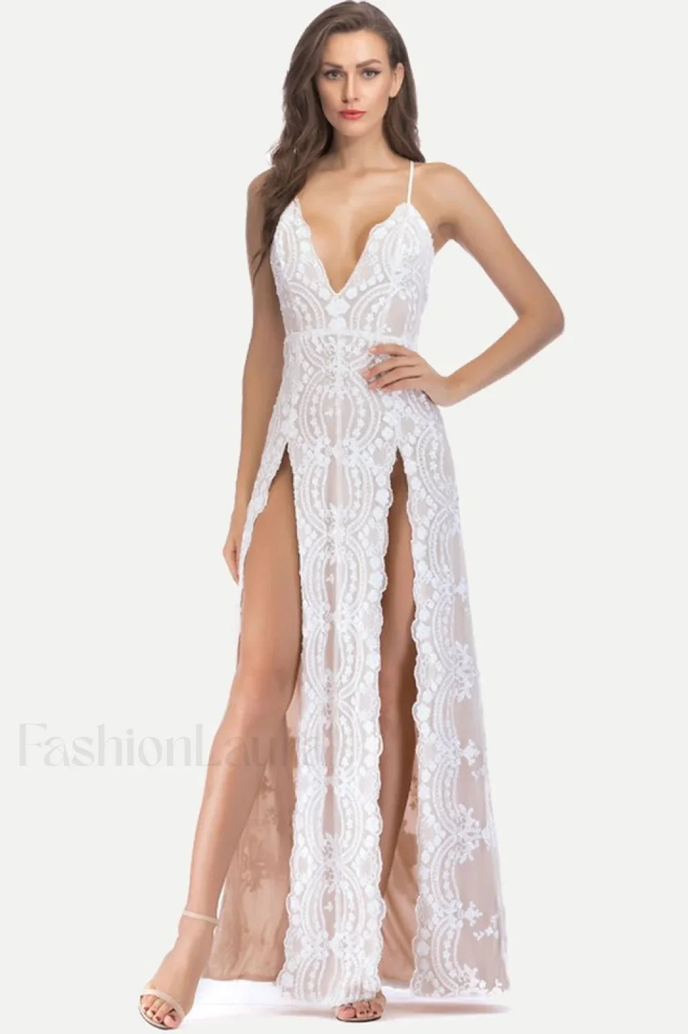 Sequin Slit Glitter Charming Maxi Evening Party Dress