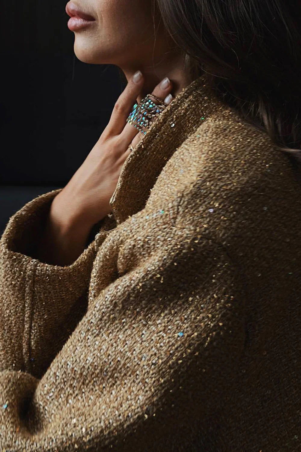 Sequin Stand Collar Pocket Jacket