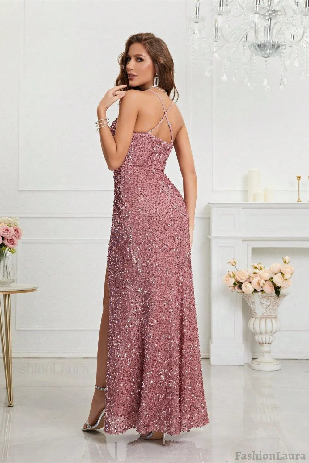 Sequin V Neck Bodycon Formal Dress