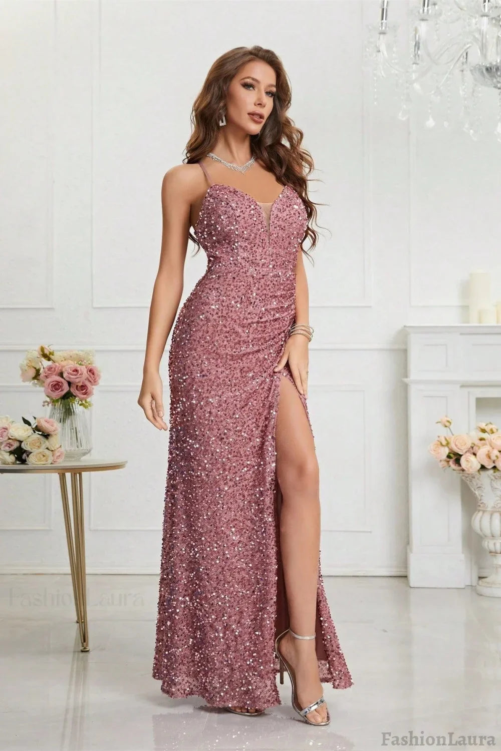 Sequin V Neck Bodycon Formal Dress