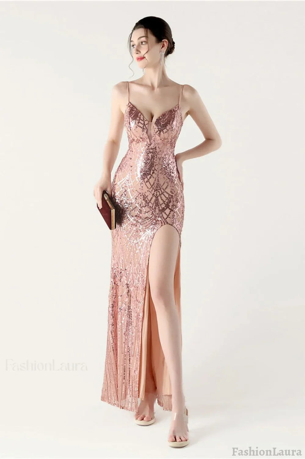 Sequin V Neck Cross Strap Mermaid Maxi Dress
