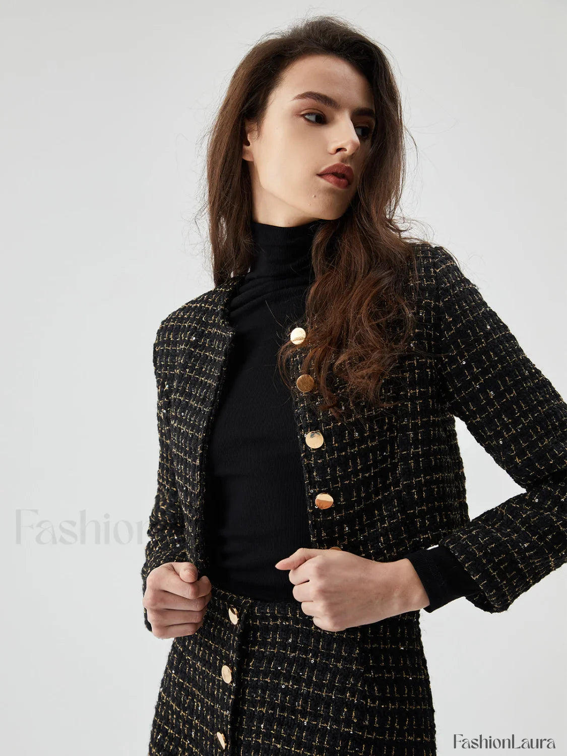 Sequined Button Graceful Short Blazer