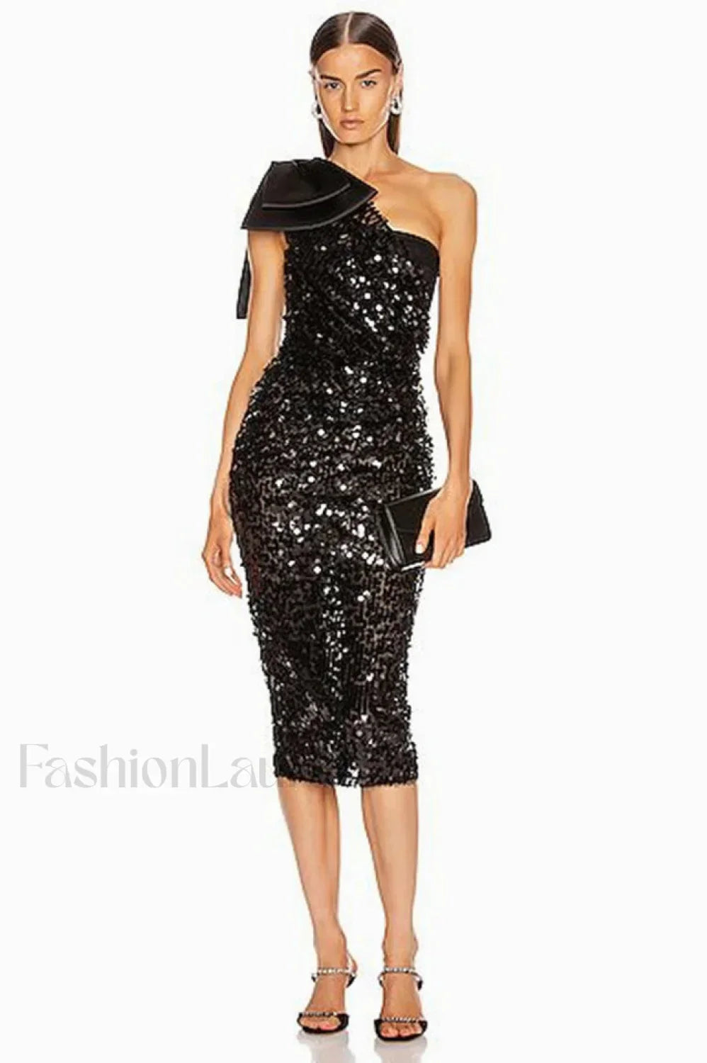 Sequined Longuette Stylish Dress With Bow