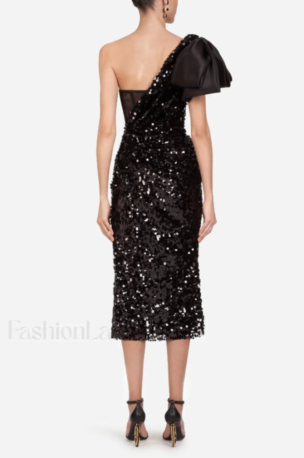 Sequined Longuette Stylish Dress With Bow
