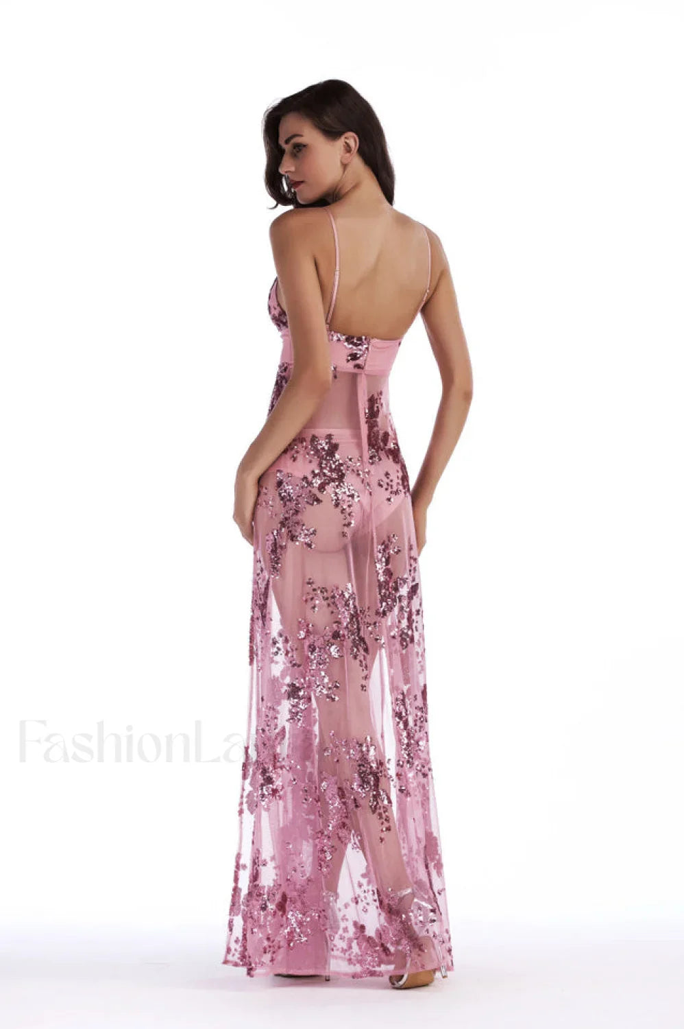 Sequined Sling Stylish Backless Split Dress