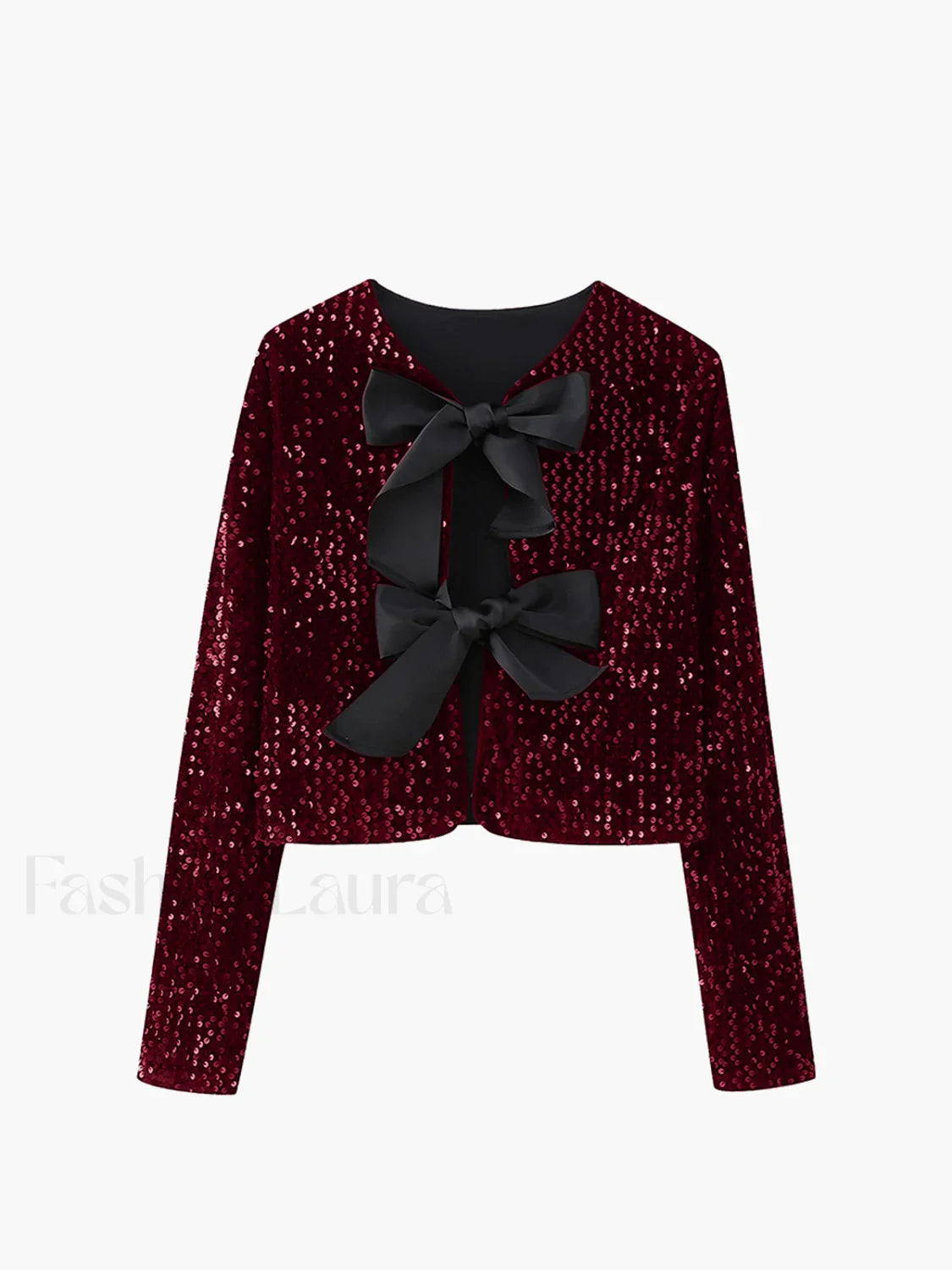 Sequined Velvet Bowknot Decor Jacket