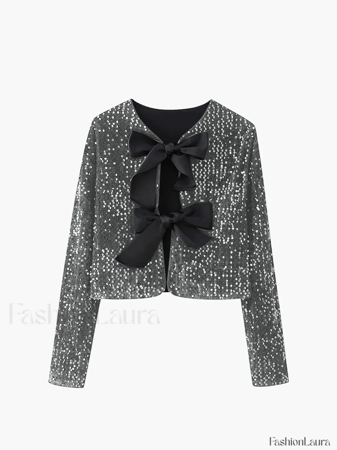 Sequined Velvet Bowknot Decor Jacket
