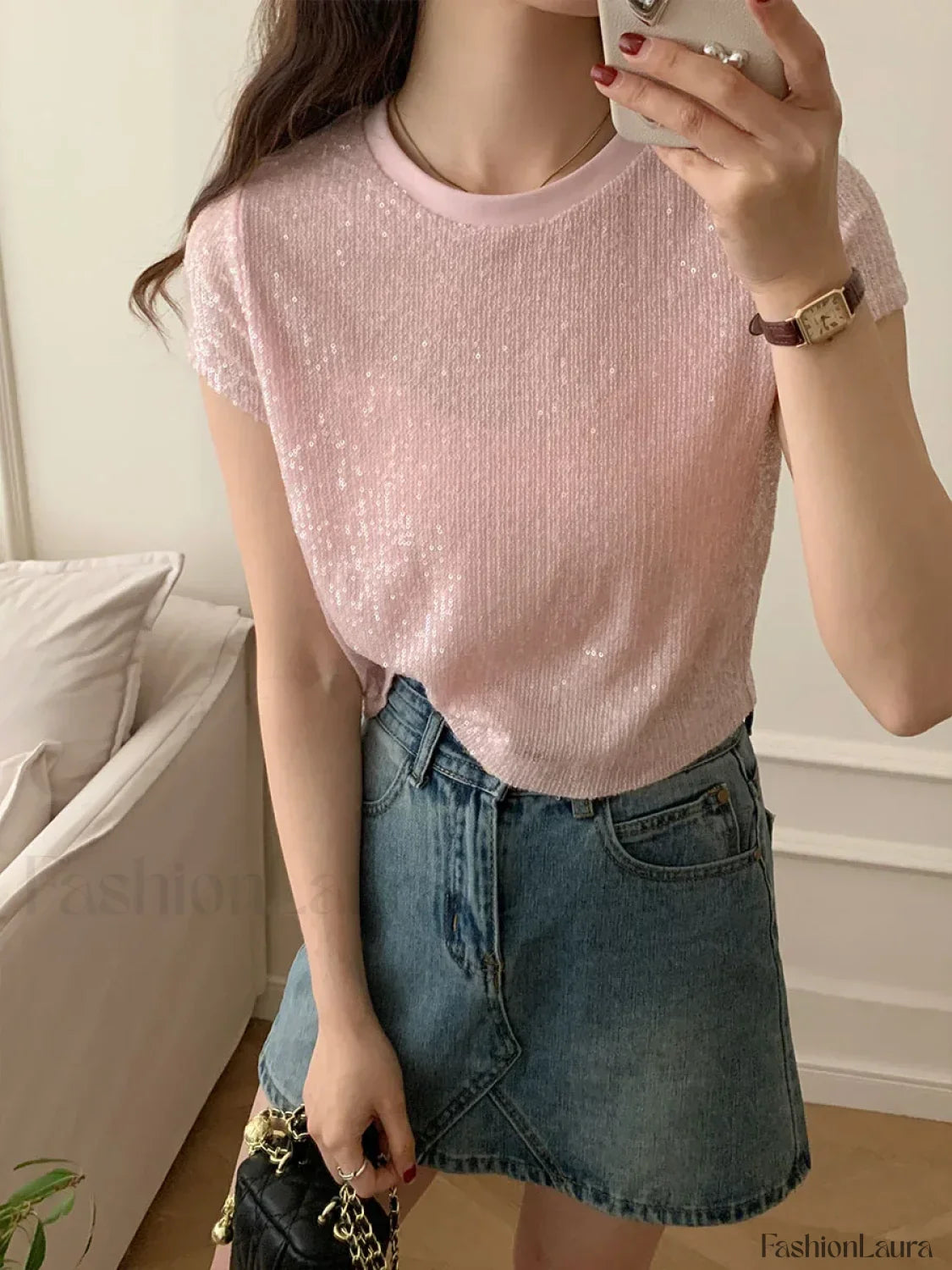 Sequined Y2K Cotton T-Shirt