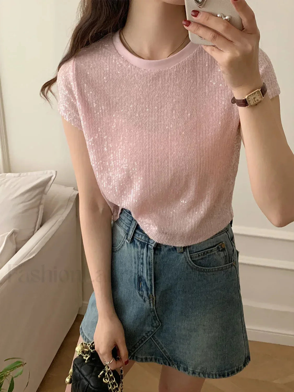 Sequined Y2K Cotton T-Shirt