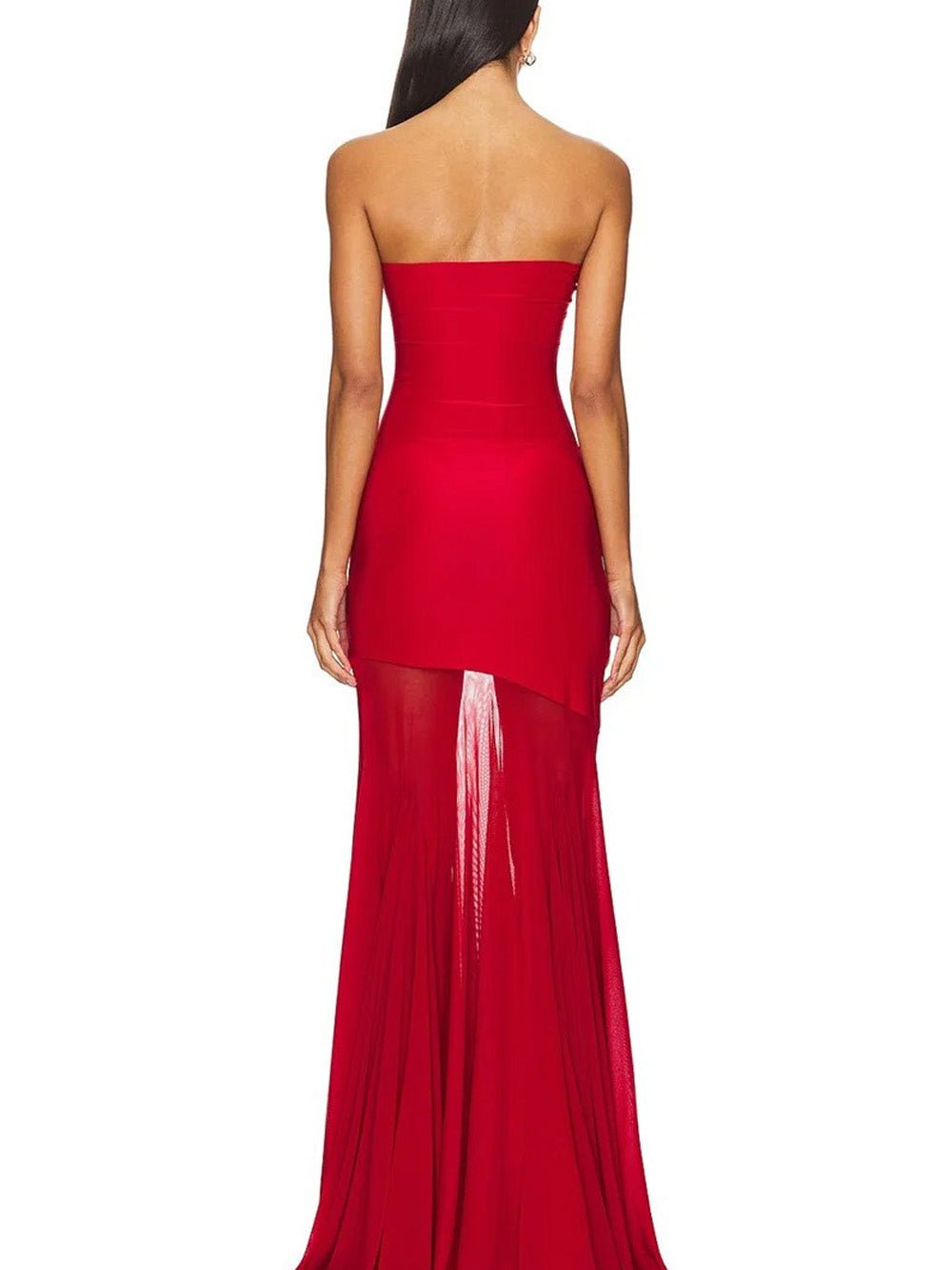 Strapless Asymmetric Sheer Mesh Skirt Mermaid Maxi Dress 2