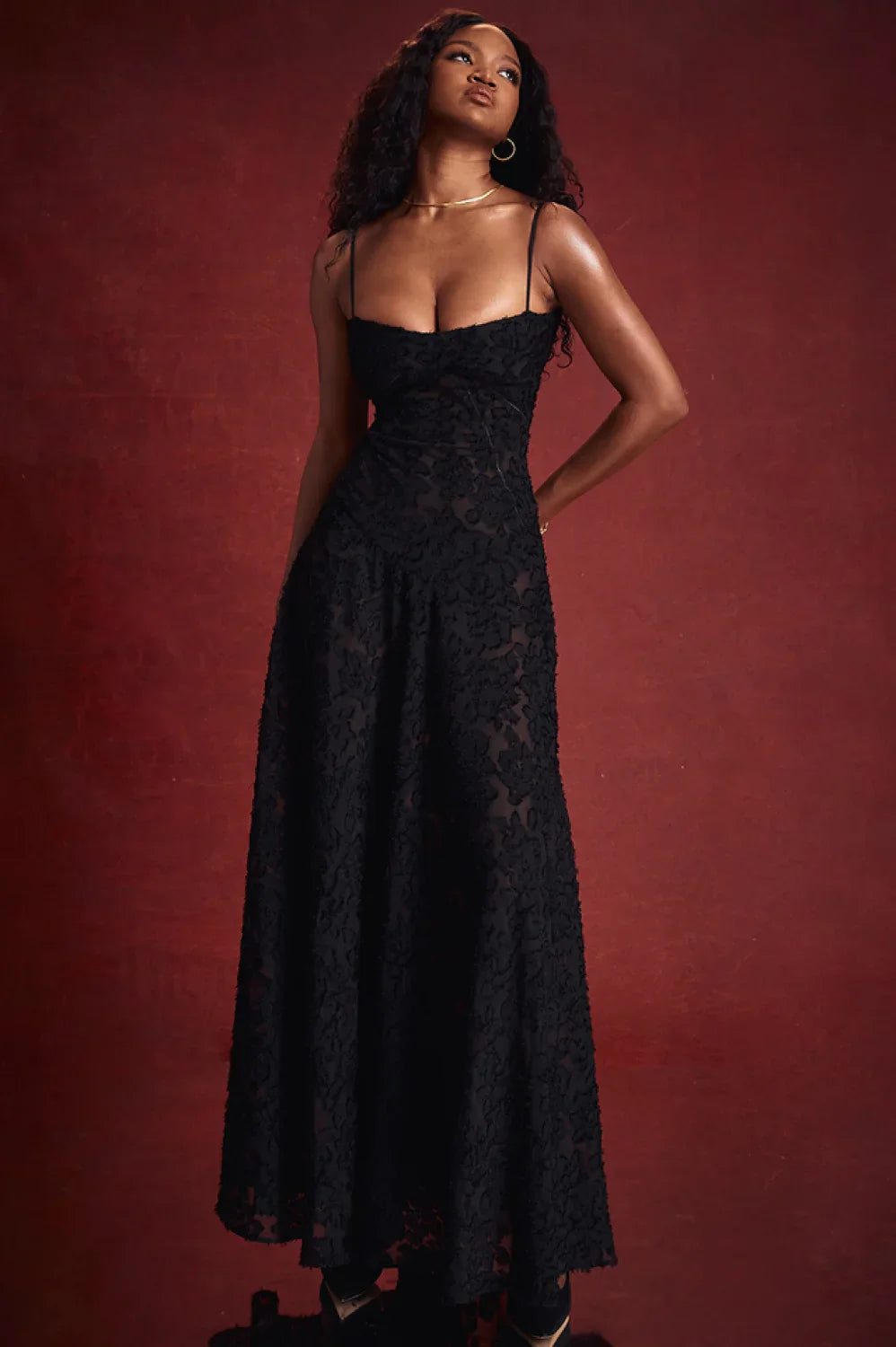 Serena Vintage Black Charming Printed Maxi Dress