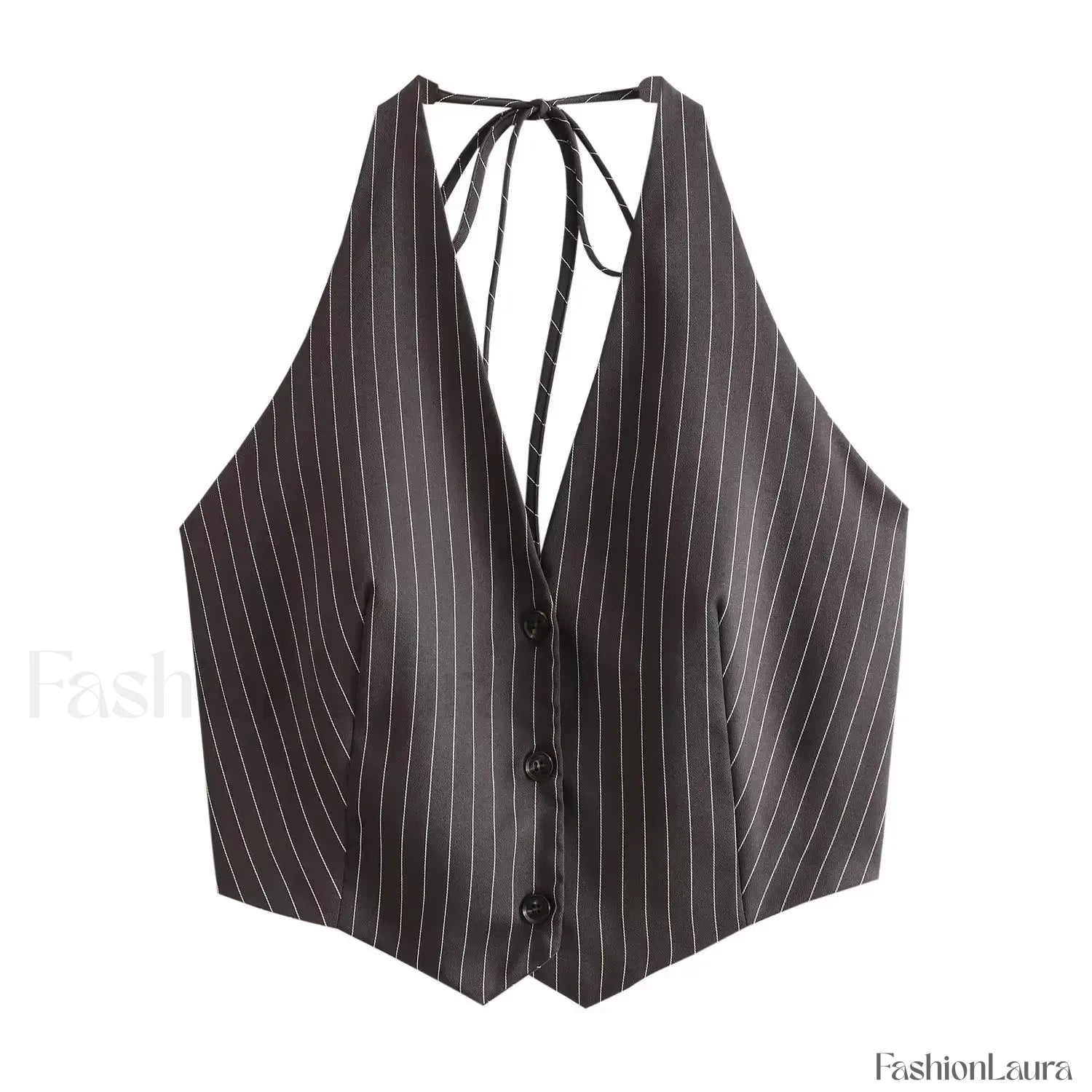 Sexy Backless Bow Tie Striped Print Short Blouse Crop Top