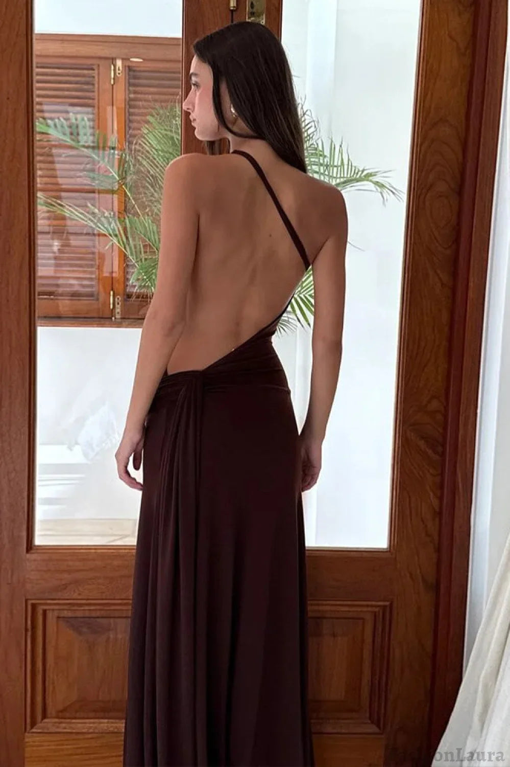 Sexy Backless Metal Detail Bodycon Maxi Dress