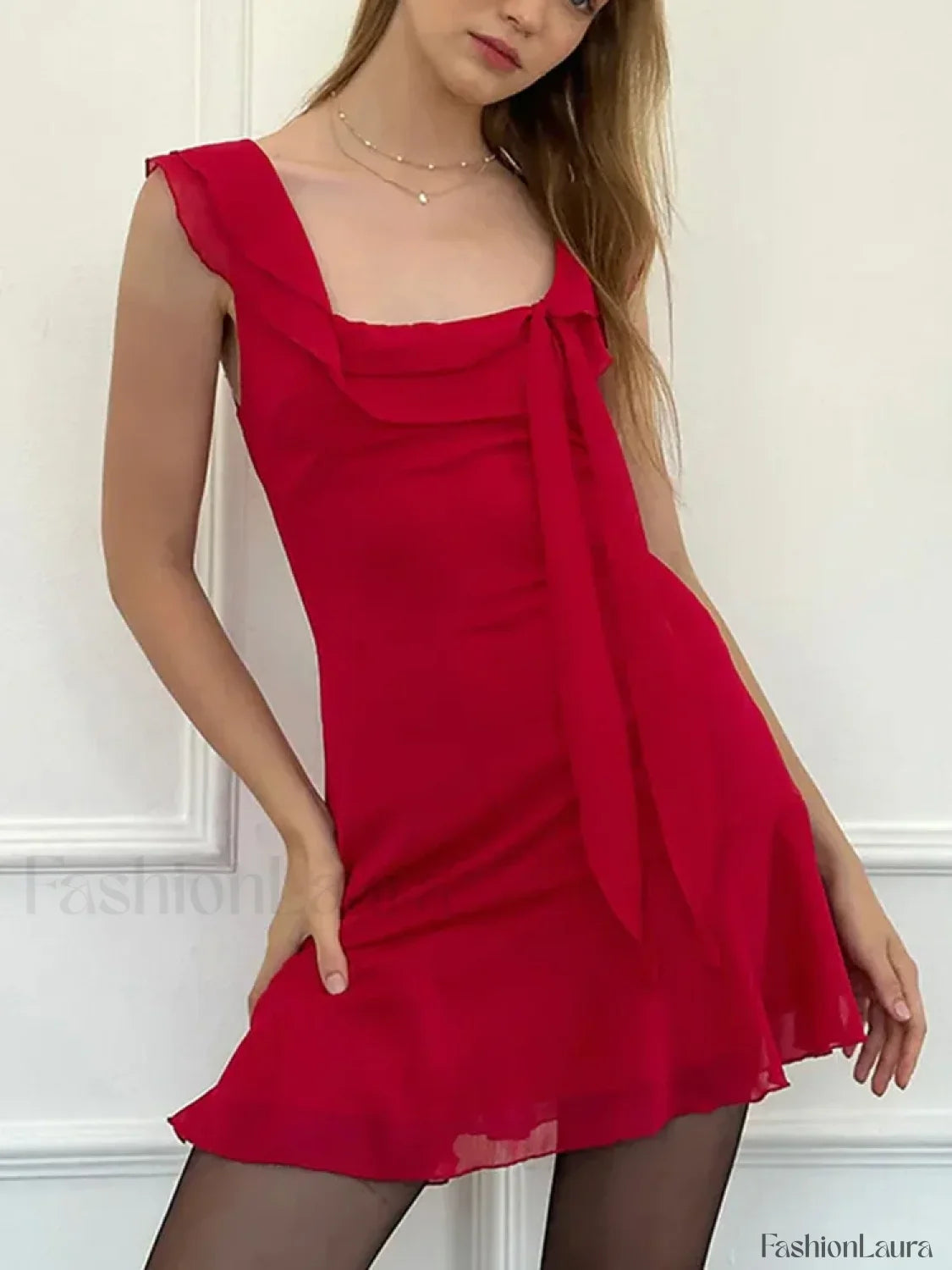 Sexy Chic Solid Dress Summer Women's 2024 New French Ribbon Skinny Sleeveless Sexy Backless High Waist A-line Mini Dress