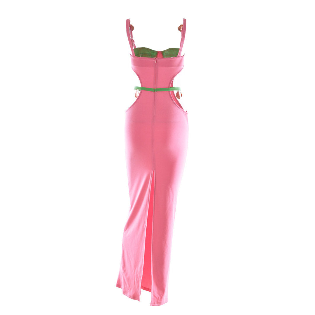 Seashell Hardware Cut Out Spaghetti Strap Prom Bodycon Maxi Dress