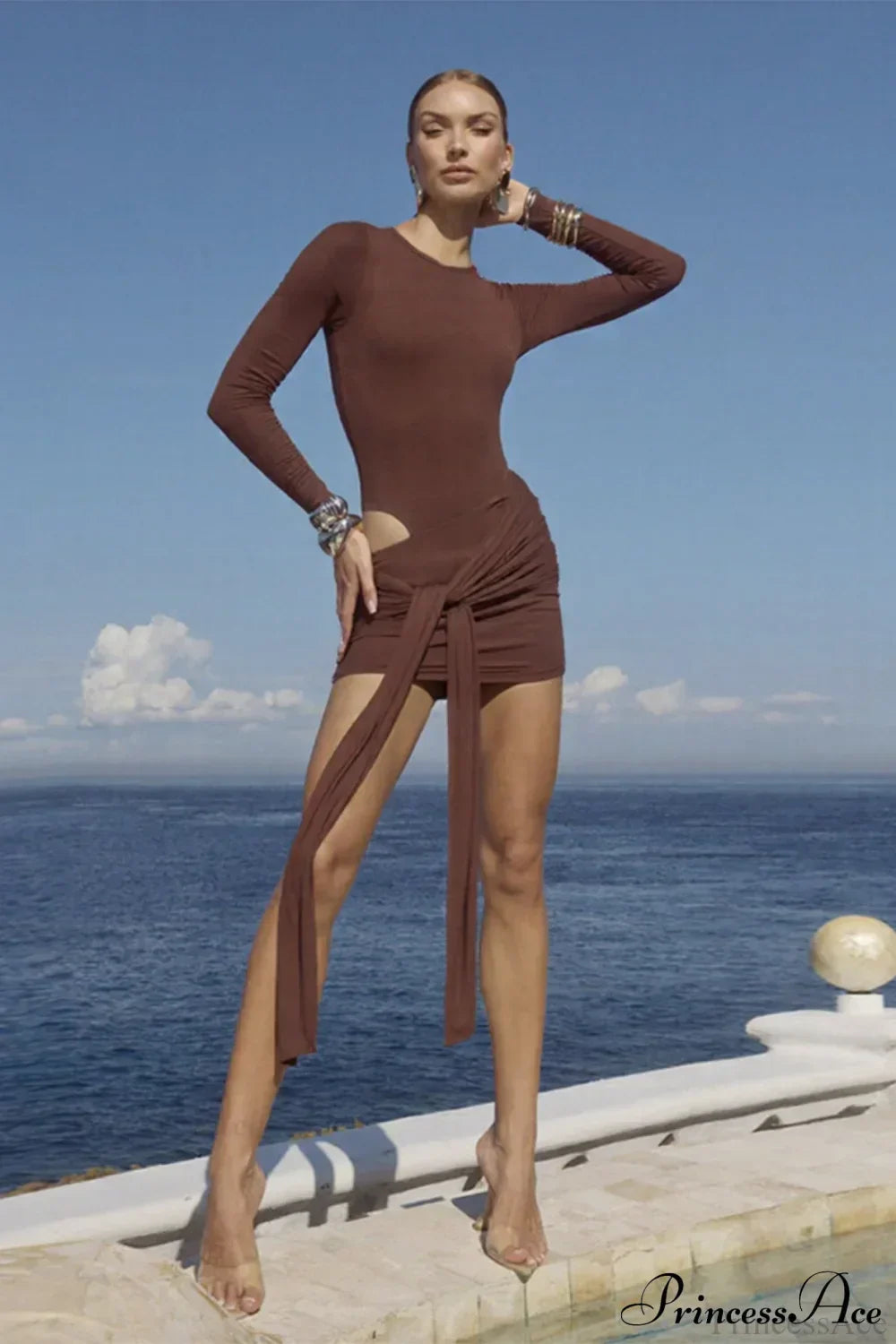 Long Sleeve Cut Out Wrap Mini Dress