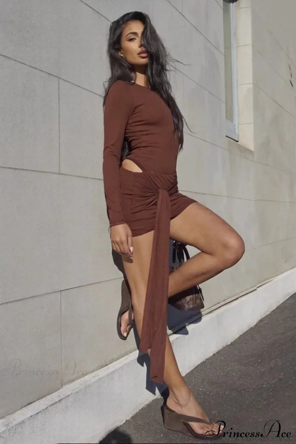 Long Sleeve Cut Out Wrap Mini Dress